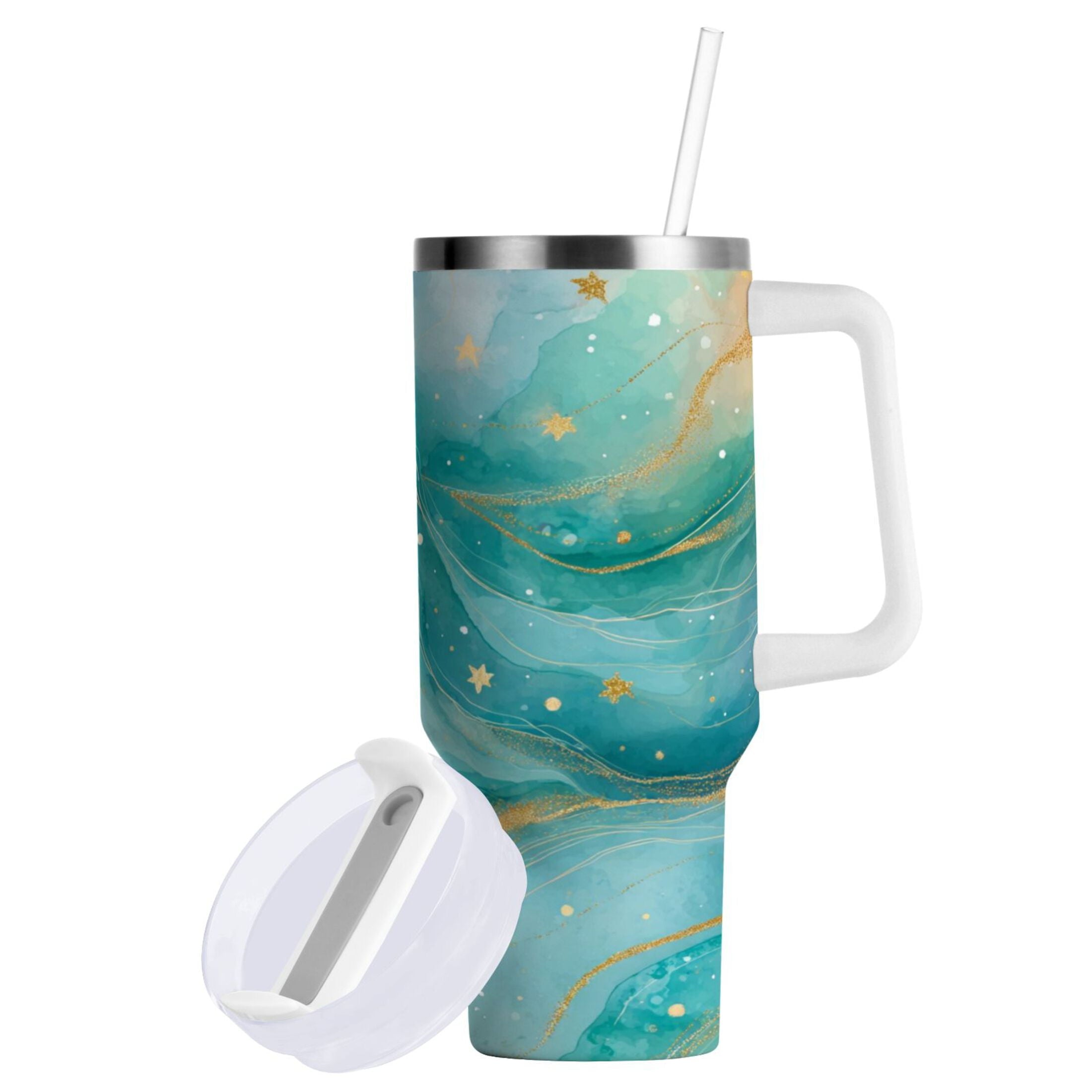 40 oz Insulated Stainless Steel Tumbler Double Wall Stainless Steel Tumbler with 2-Way Drinking Beautiful Watercolor Stars M530R