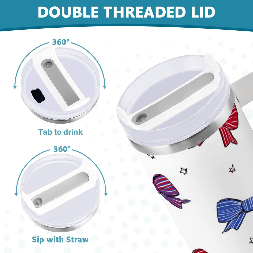 30 oz Insulated Stainless Steel Tumbler Double Wall Stainless Steel Tumbler with 2-Way Drinking Red and Blue Stripe Bows M656G
