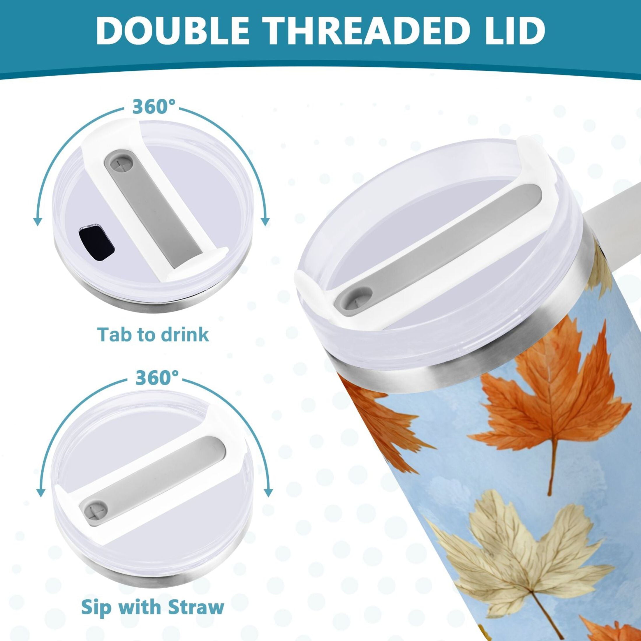 30 oz Insulated Stainless Steel Tumbler Double Wall Stainless Steel Tumbler with 2-Way Drinking Autumn Maple Leaves M641D