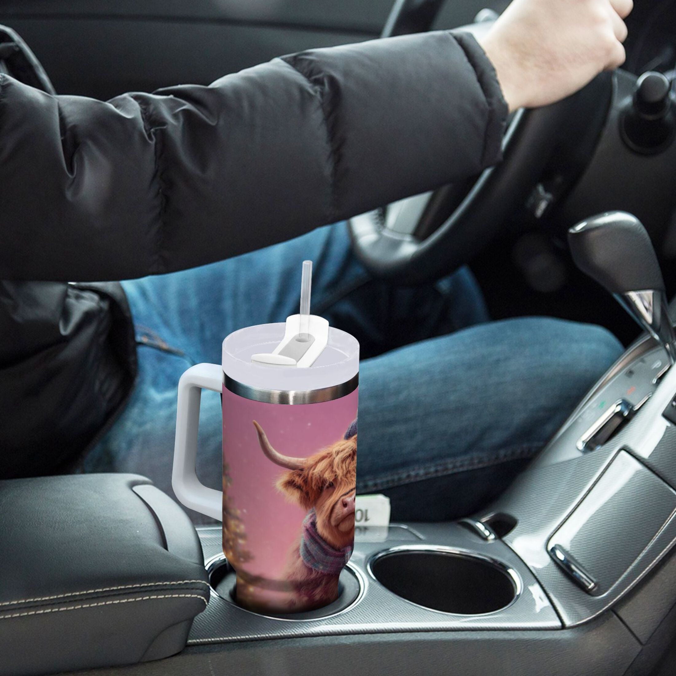 30 oz Insulated Stainless Steel Tumbler Double Wall Stainless Steel Tumbler with 2-Way Drinking Cow Wearing Christmas M626M