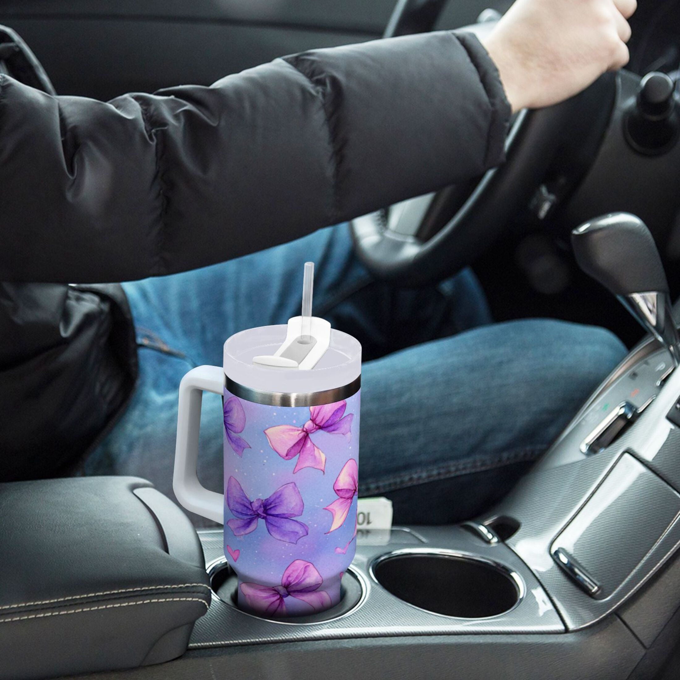30 oz Insulated Stainless Steel Tumbler Double Wall Stainless Steel Tumbler with 2-Way Drinking Watercolor Bows Pattern M627Q