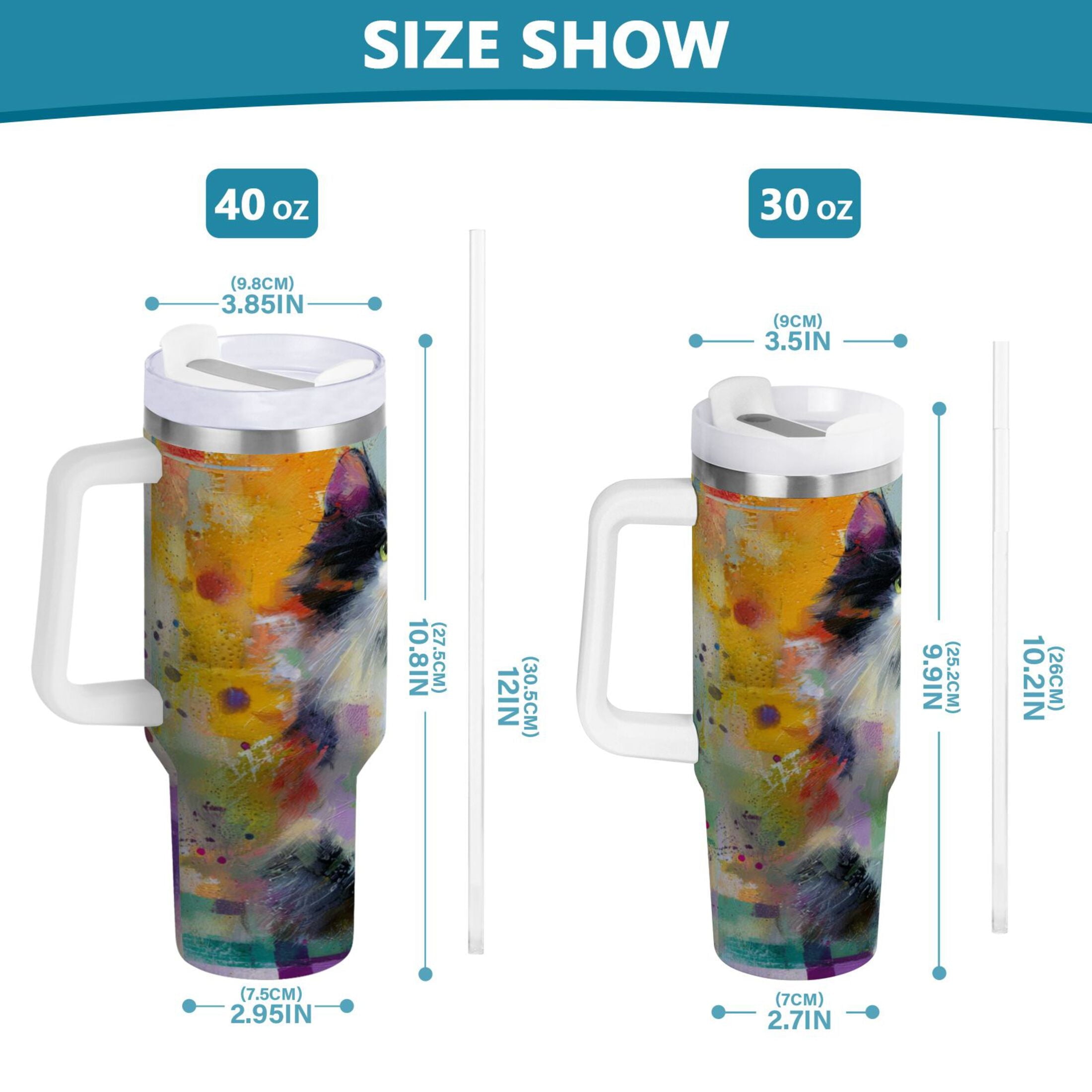 30 oz Insulated Stainless Steel Tumbler Double Wall Stainless Steel Tumbler with 2-Way Drinking Charming Hairy Cat M672P