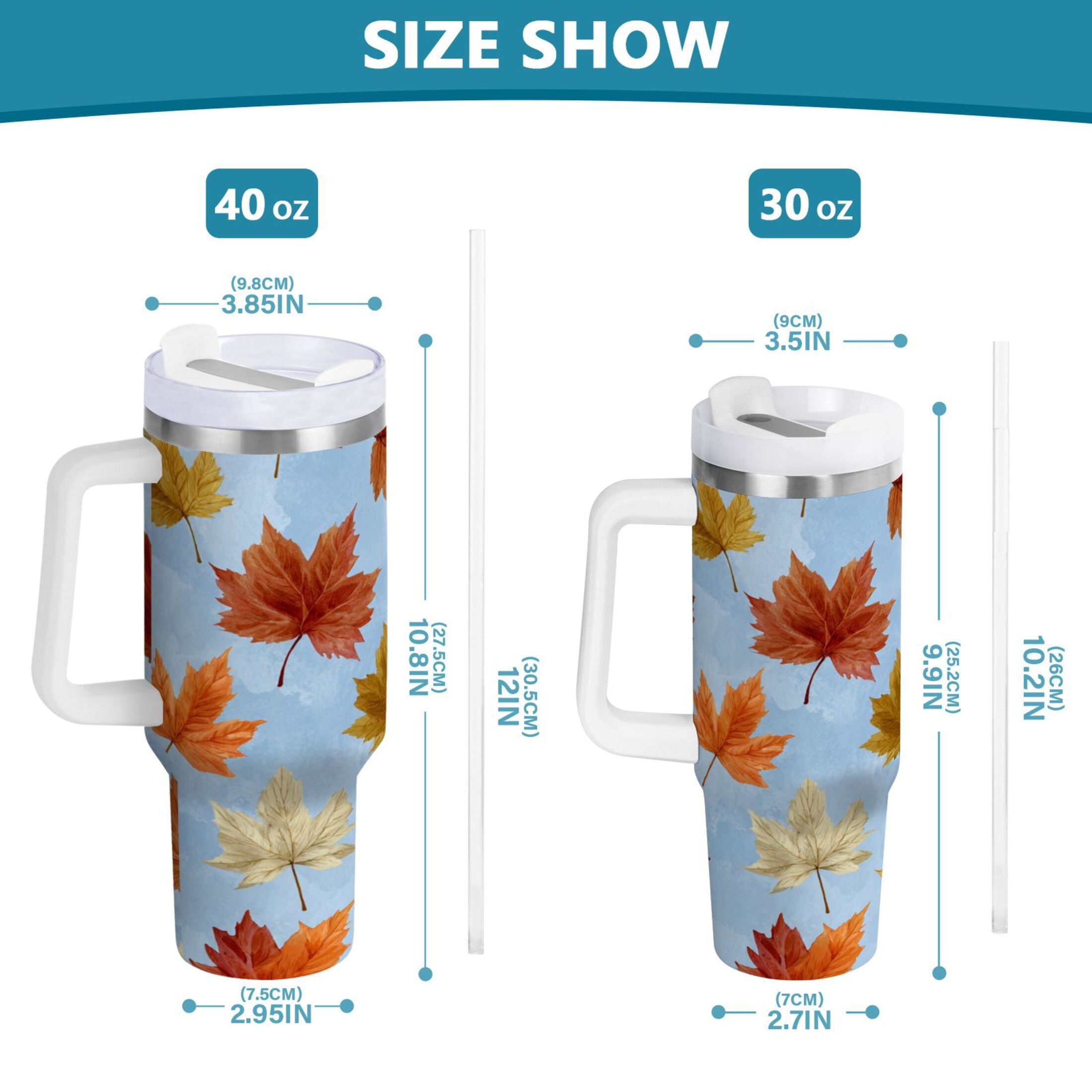 30 oz Insulated Stainless Steel Tumbler Double Wall Stainless Steel Tumbler with 2-Way Drinking Autumn Maple Leaves M641D