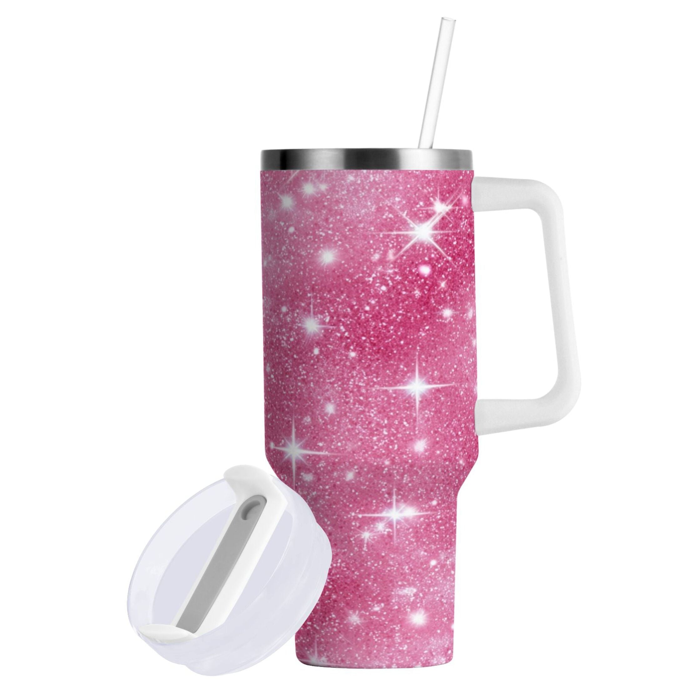 40 oz Insulated Stainless Steel Tumbler Double Wall Stainless Steel Tumbler with 2-Way Drinking Pink Glitter Background M608X