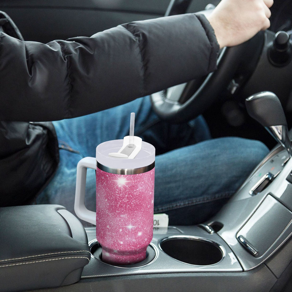 40 oz Insulated Stainless Steel Tumbler Double Wall Stainless Steel Tumbler with 2-Way Drinking Pink Glitter Background M608X