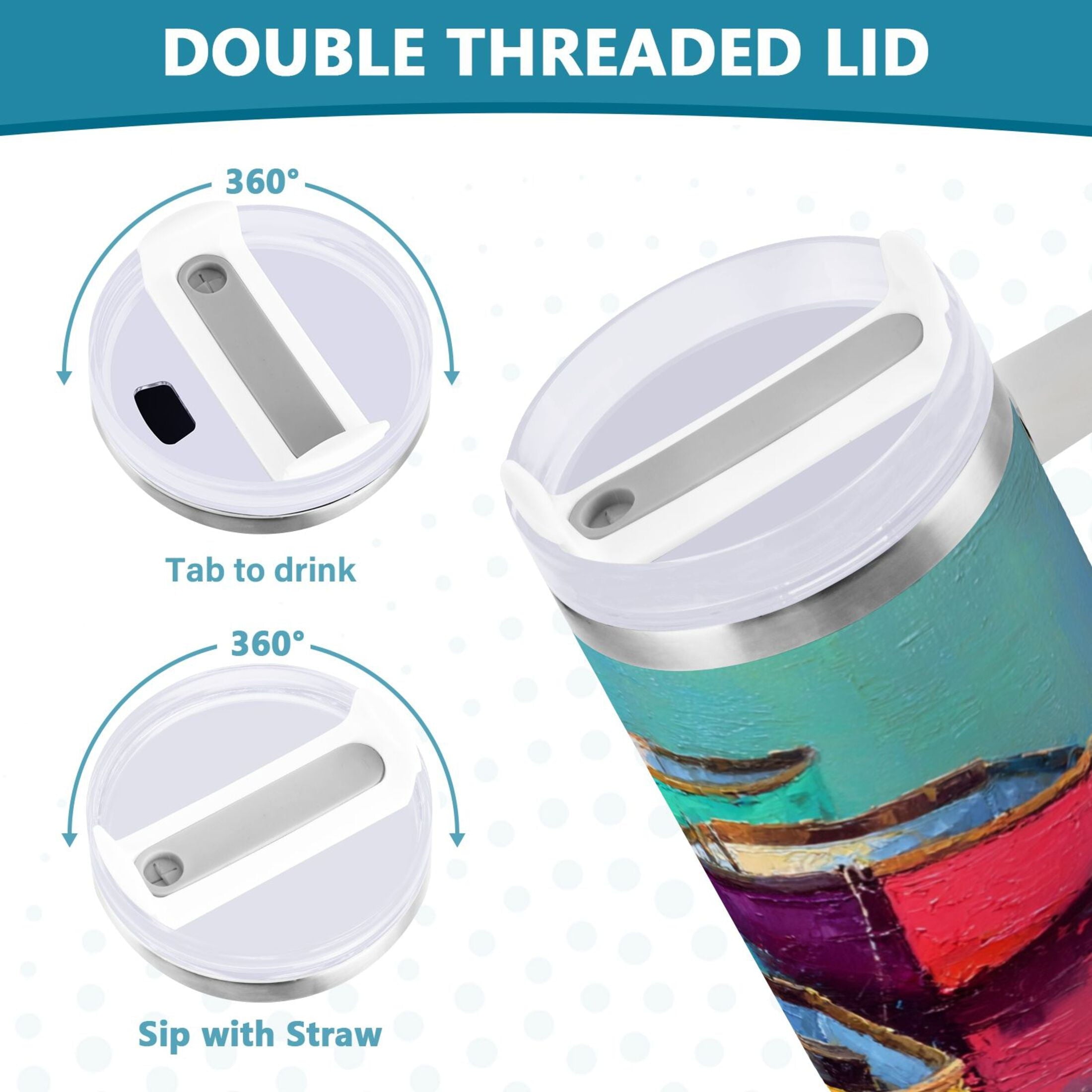 30 oz Insulated Stainless Steel Tumbler Double Wall Stainless Steel Tumbler with 2-Way Drinking Colorful Row Boats M555V