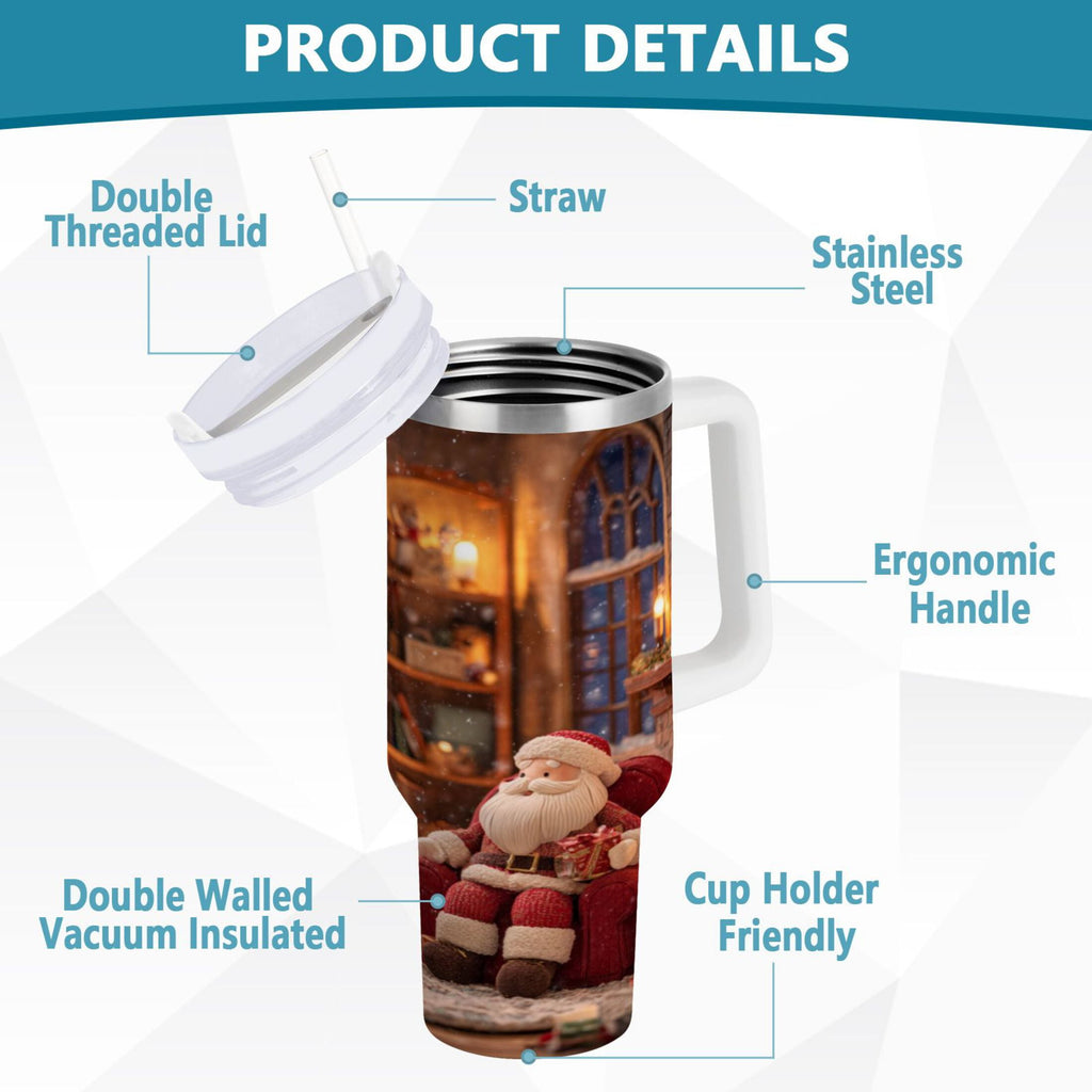40 oz Insulated Stainless Steel Tumbler Double Wall Stainless Steel Tumbler with 2-Way Drinking Sitting Santa Claus M635Z