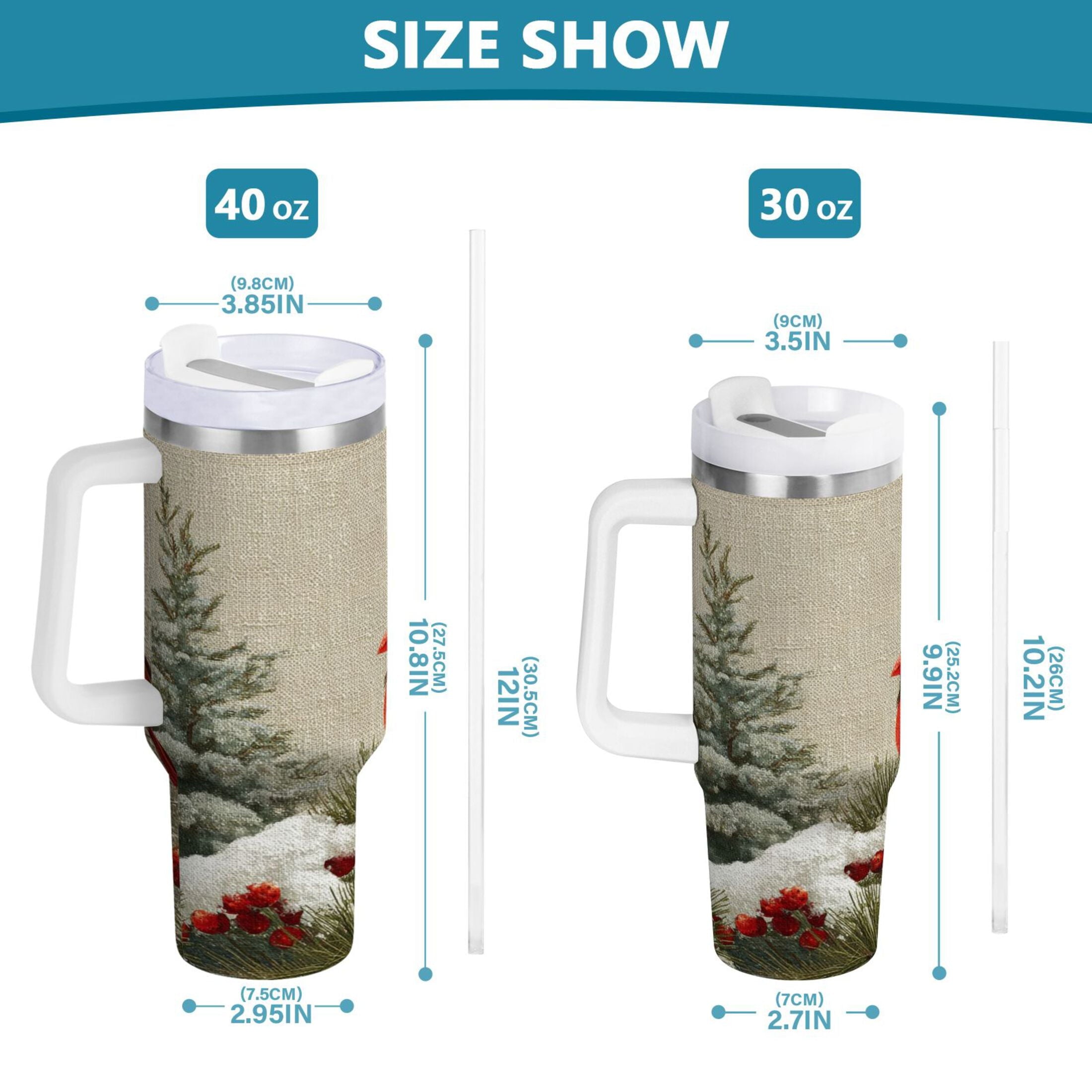 30 oz Insulated Stainless Steel Tumbler Double Wall Stainless Steel Tumbler with 2-Way Drinking Bird and Snow-covered Trees M615U