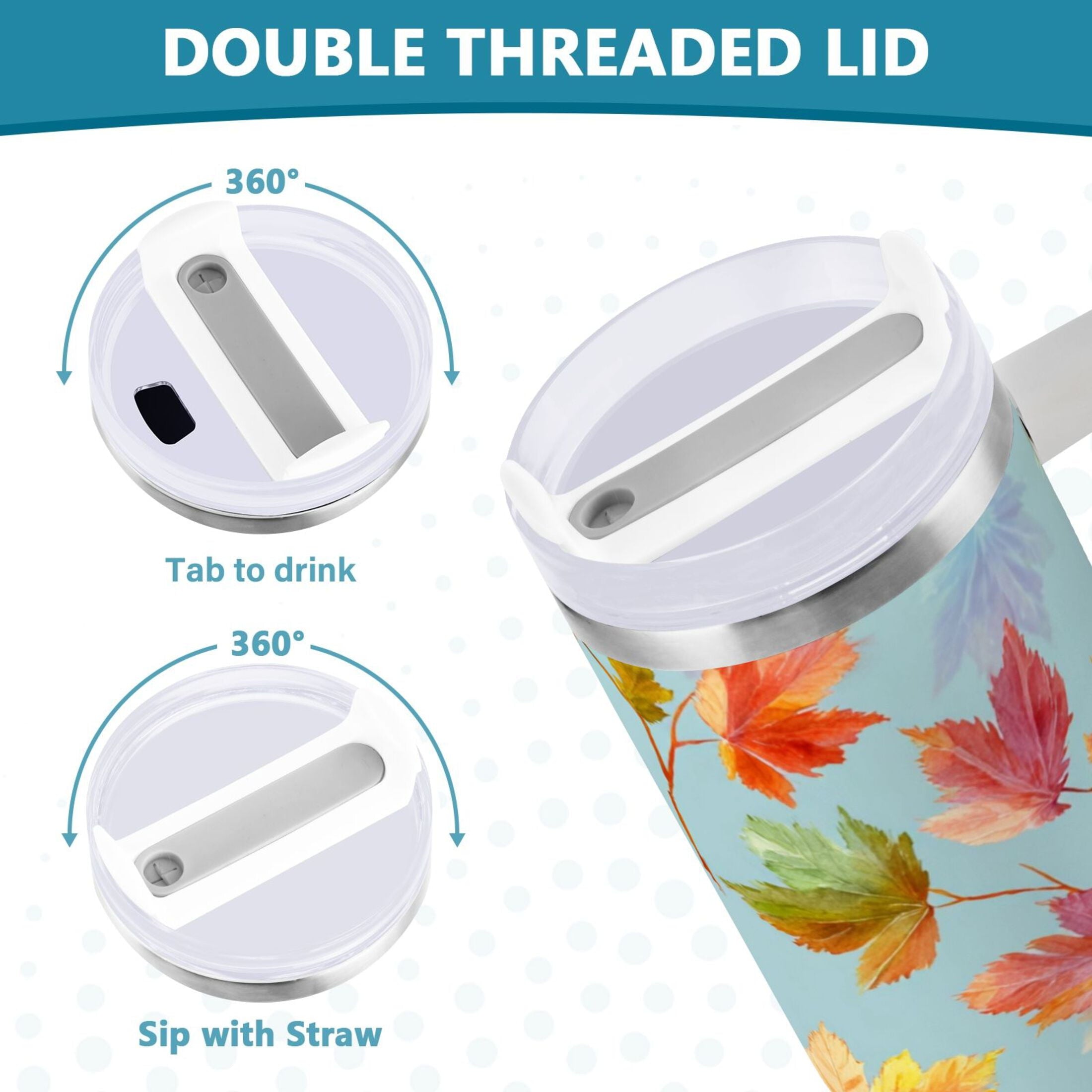 30 oz Insulated Stainless Steel Tumbler Double Wall Stainless Steel Tumbler with 2-Way Drinking Colorful Autumn Maple Leaves M616H