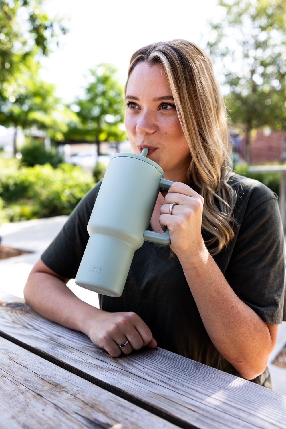 Simple Modern 30 fl oz Insulated Stainless Steel Trek Tumbler with Straw Lid | Seaglass Sage and Cream Checkmate M690W