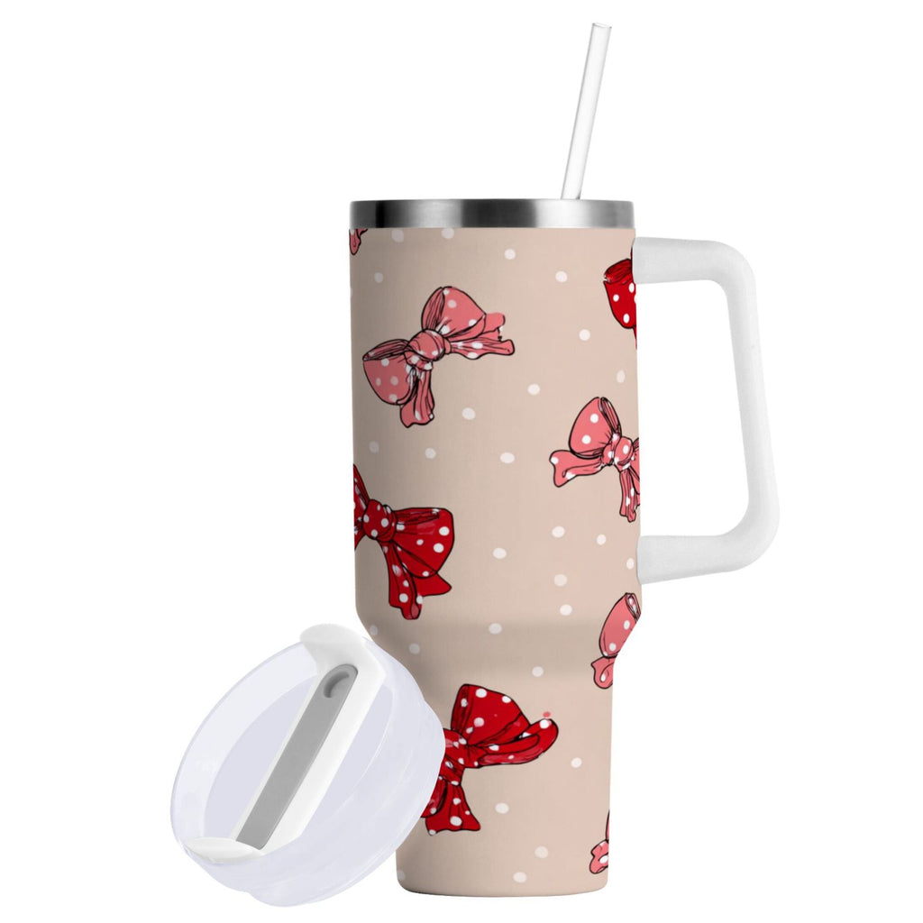 30 oz Insulated Stainless Steel Tumbler Double Wall Stainless Steel Tumbler with 2-Way Drinking Cute Red Bows Pattern M541F