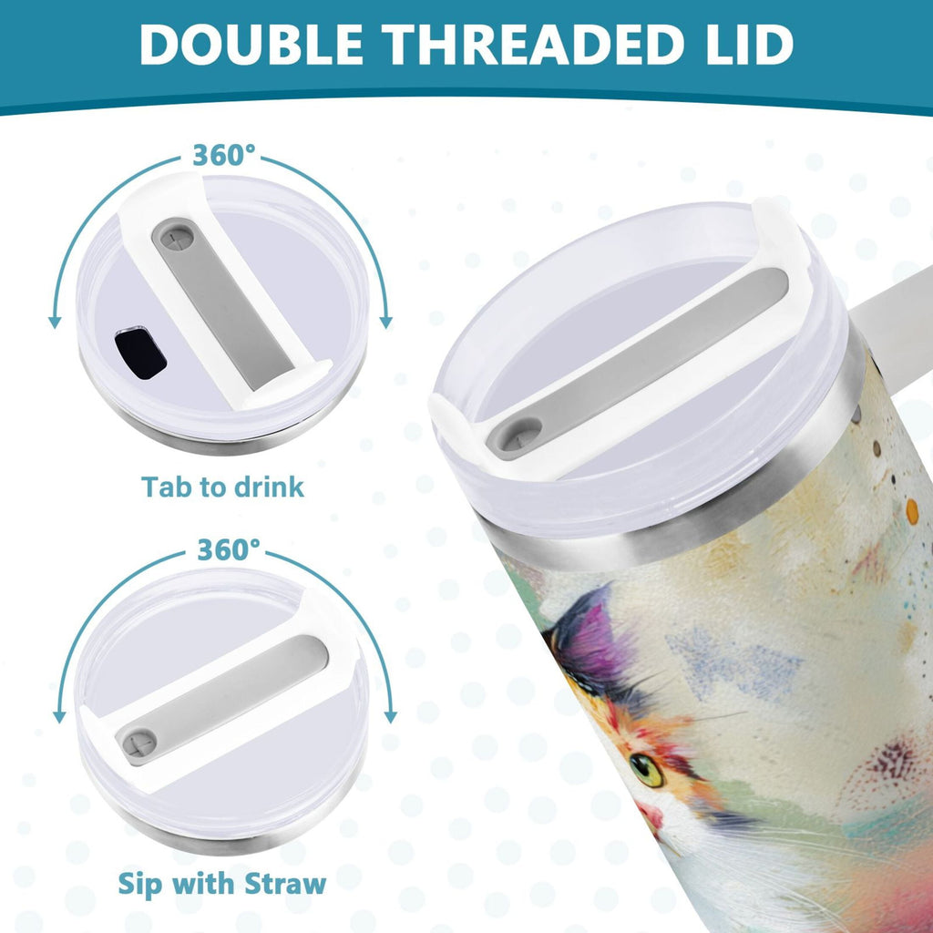 30 oz Insulated Stainless Steel Tumbler Double Wall Stainless Steel Tumbler with 2-Way Drinking Charming Hairy Cat M672P