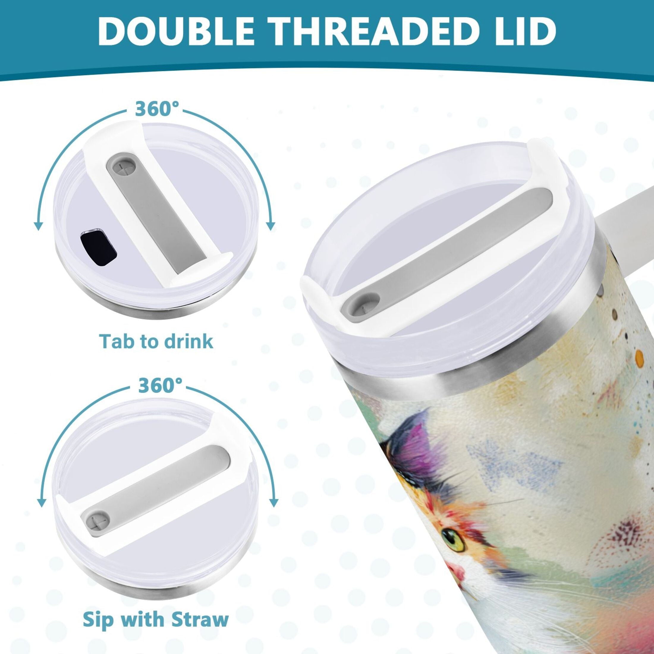 30 oz Insulated Stainless Steel Tumbler Double Wall Stainless Steel Tumbler with 2-Way Drinking Charming Hairy Cat M672P