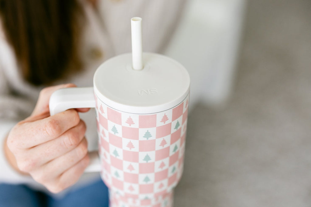 Simple Modern 30 fl oz Insulated Stainless Steel Trek Tumbler with Straw Lid | Seaglass Sage and Cream Checkmate M690W