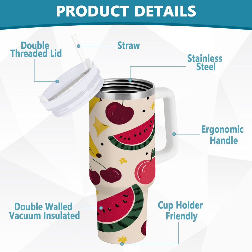 30 oz Insulated Stainless Steel Tumbler Double Wall Stainless Steel Tumbler with 2-Way Drinking Watermelon and Cherries M579R