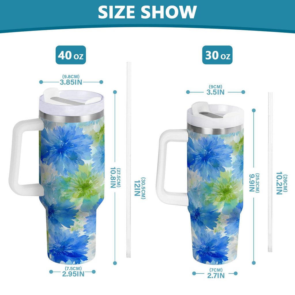 40 oz Insulated Stainless Steel Tumbler Double Wall Stainless Steel Tumbler with 2-Way Drinking Watercolor Blue Cornflowers M567K