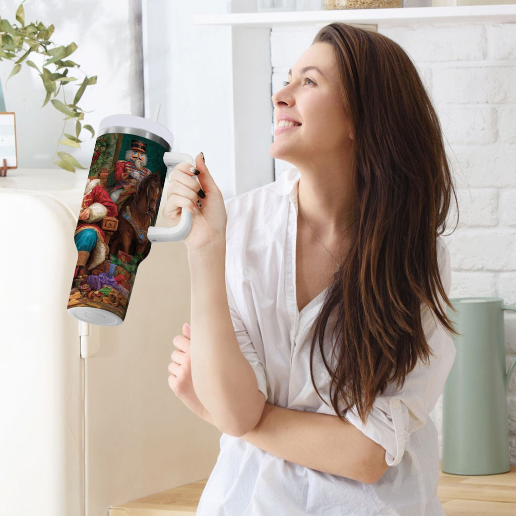 40 oz Insulated Stainless Steel Tumbler Double Wall Stainless Steel Tumbler with 2-Way Drinking Santa Eating Cookies M548Z