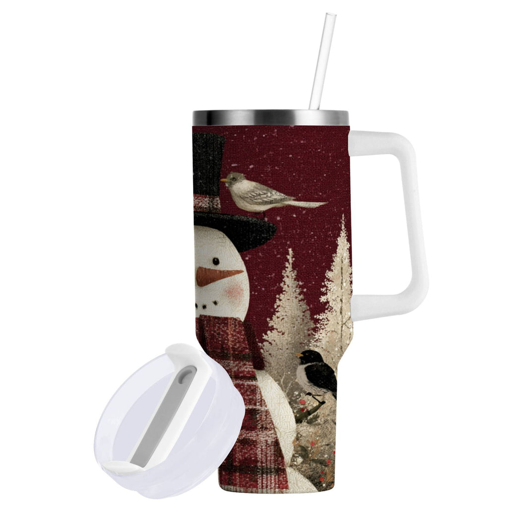 30 oz Insulated Stainless Steel Tumbler Double Wall Stainless Steel Tumbler with 2-Way Drinking Snowman and Birds M637Q