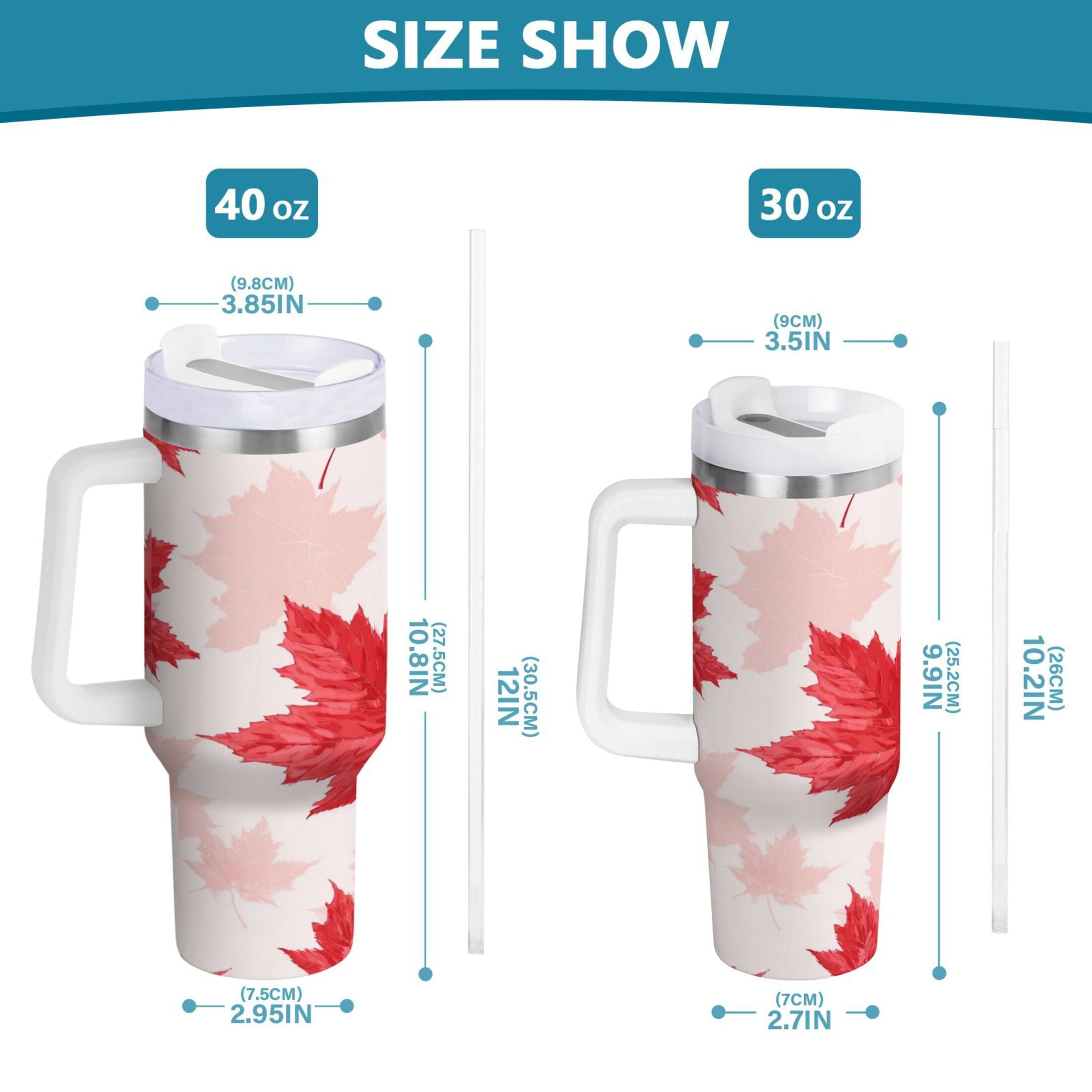 40 oz Insulated Stainless Steel Tumbler Double Wall Stainless Steel Tumbler with 2-Way Drinking Red Maple Leaves Pattern M601F