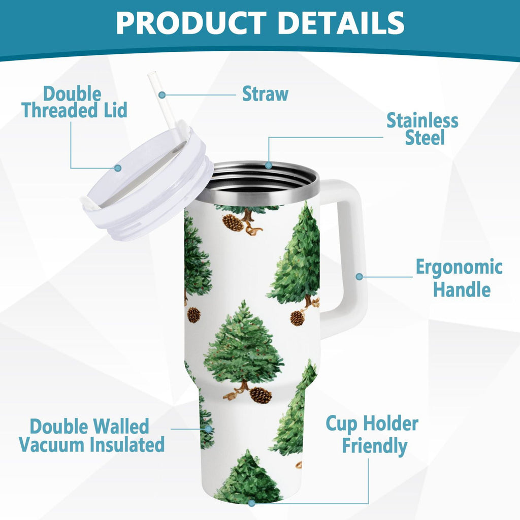 30 oz Insulated Stainless Steel Tumbler Double Wall Stainless Steel Tumbler with 2-Way Drinking Watercolor Green Christmas Tree M533J
