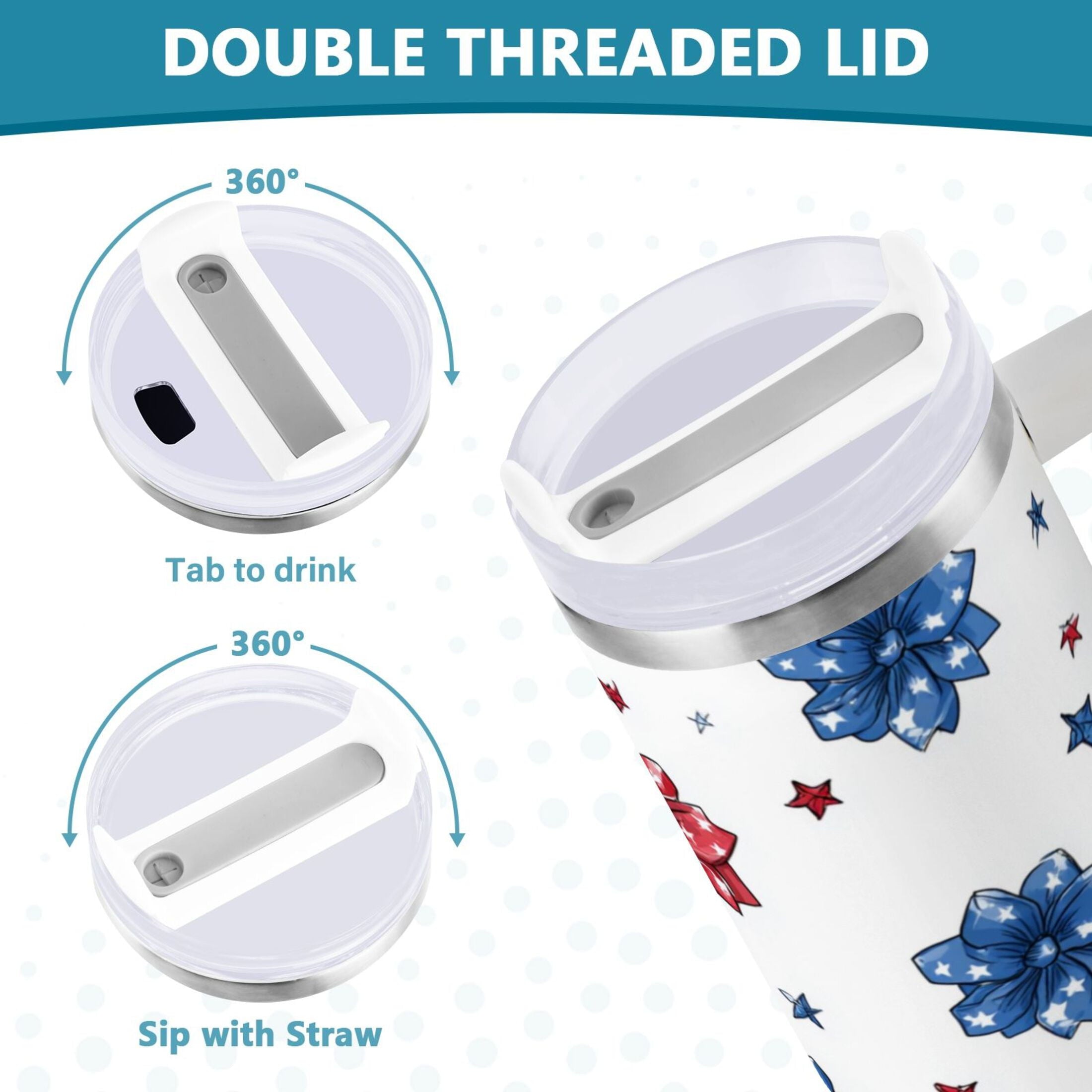 40 oz Insulated Stainless Steel Tumbler Double Wall Stainless Steel Tumbler with 2-Way Drinking Stars and Stripes Puttern Flower M521R