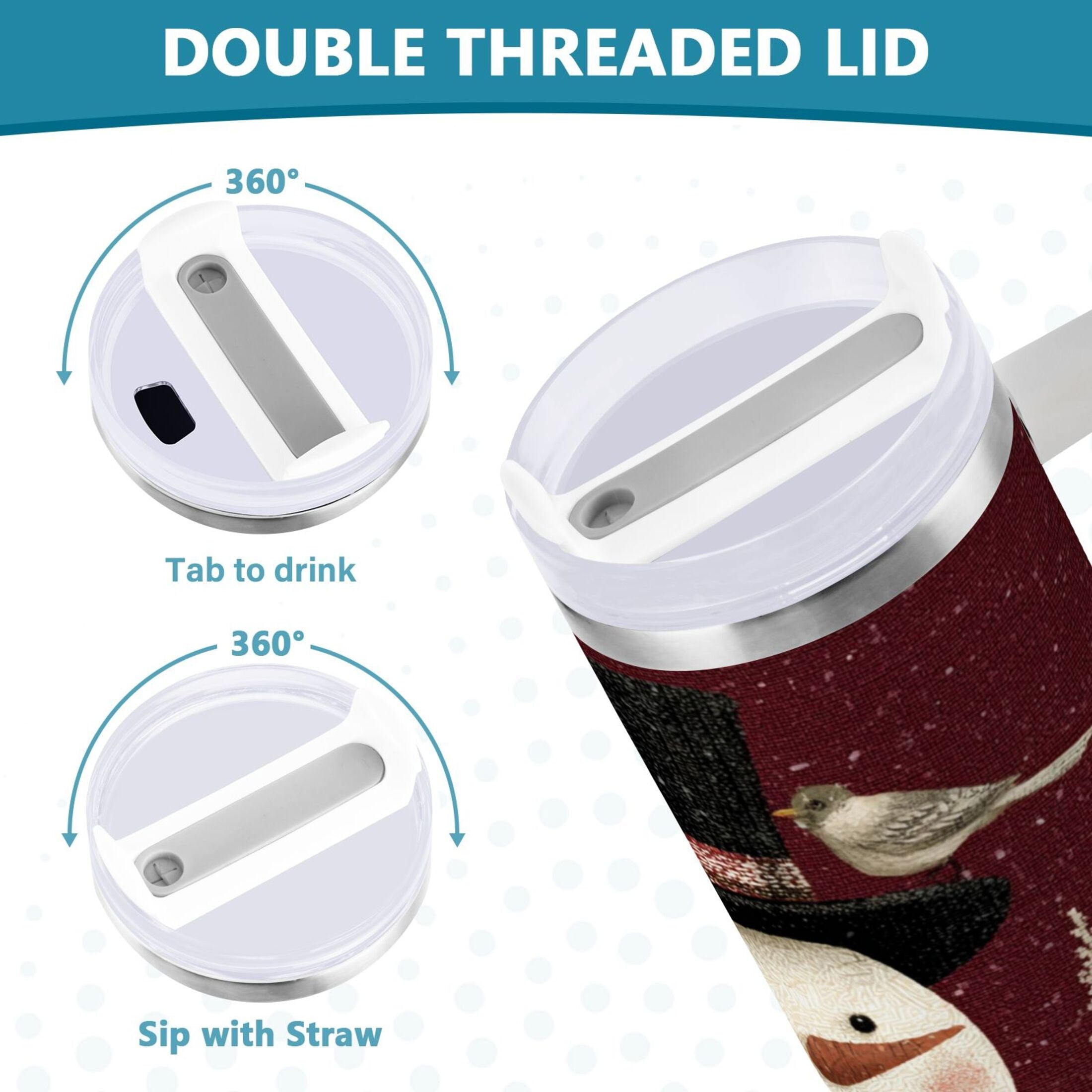 30 oz Insulated Stainless Steel Tumbler Double Wall Stainless Steel Tumbler with 2-Way Drinking Snowman and Birds M637Q