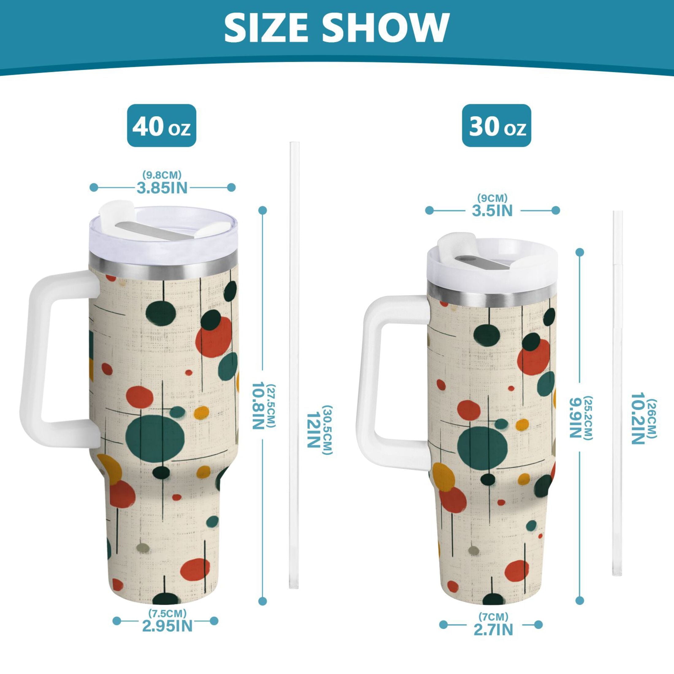 30 oz Insulated Stainless Steel Tumbler Double Wall Stainless Steel Tumbler with 2-Way Drinking Colorful Dots and Lines M646C