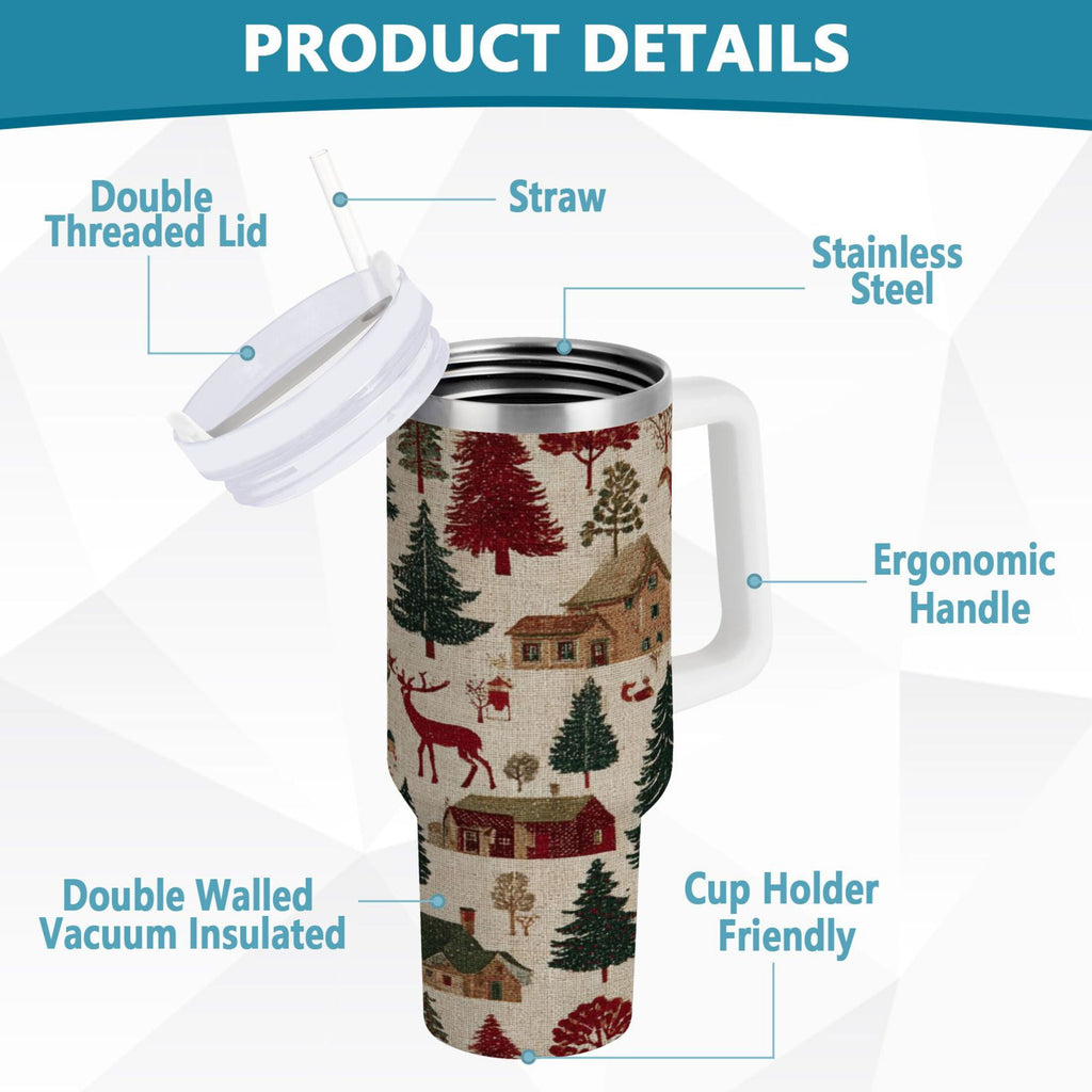 30 oz Insulated Stainless Steel Tumbler Double Wall Stainless Steel Tumbler with 2-Way Drinking Christmas Trees Deer and Houses M577F