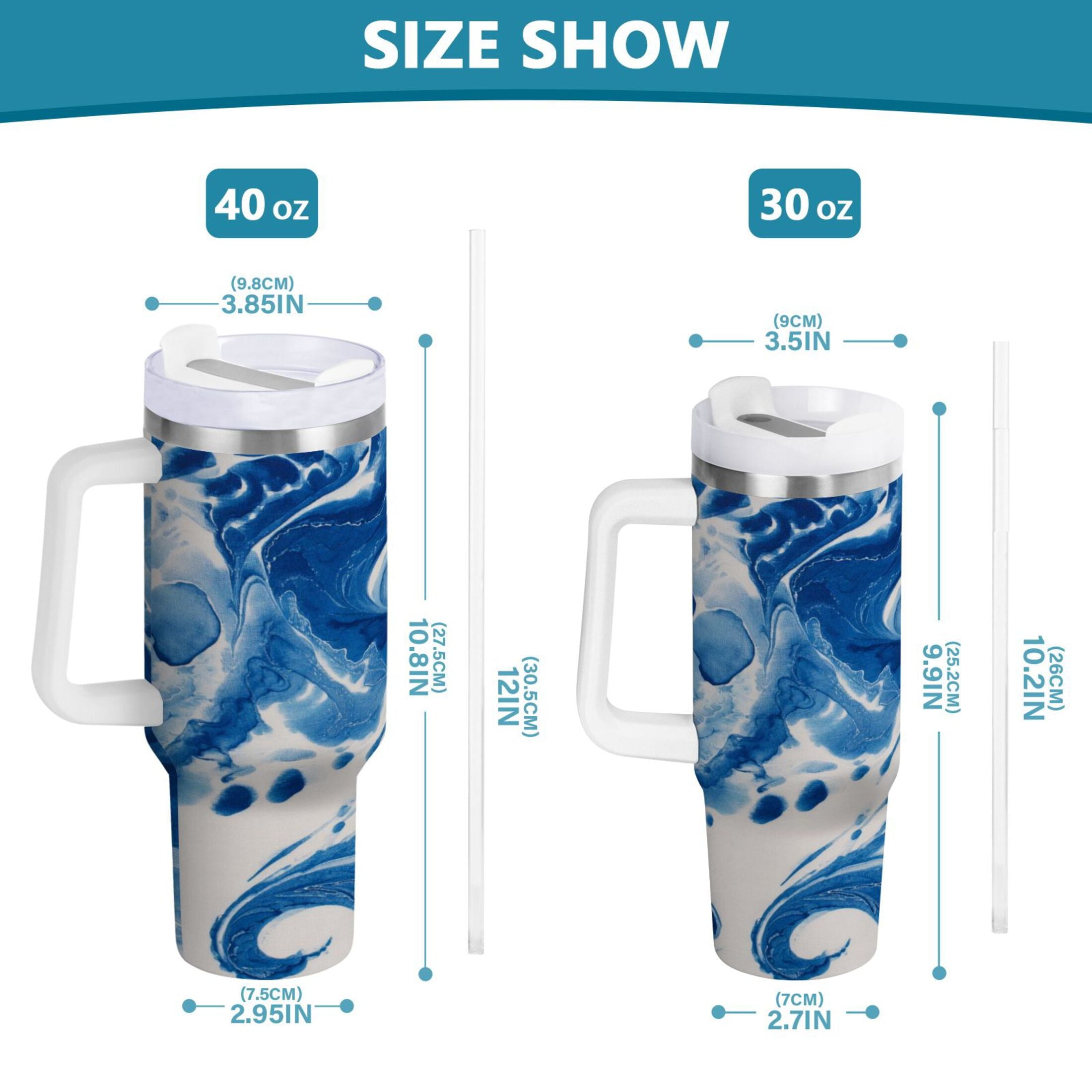 40 oz Insulated Stainless Steel Tumbler Double Wall Stainless Steel Tumbler with 2-Way Drinking Indigo Blue Tie-dye Pattern M632A