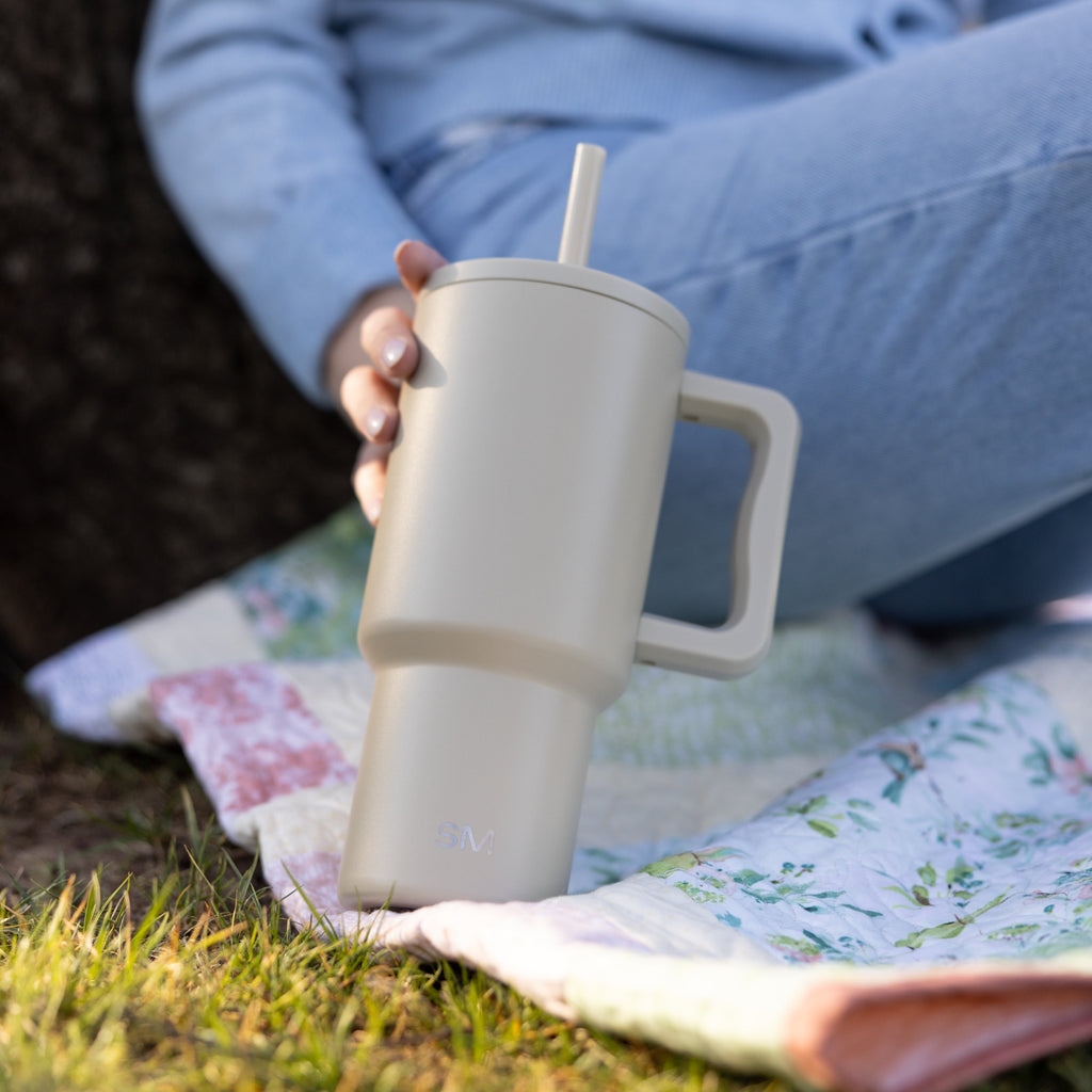 Simple Modern 30 fl oz Insulated Stainless Steel Trek Tumbler with Straw Lid | Seaglass Sage and Cream Checkmate M690W