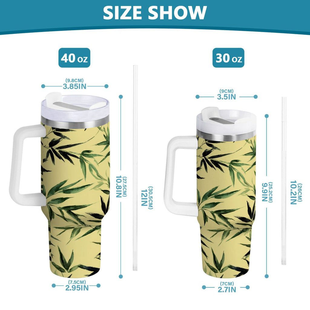 30 oz Insulated Stainless Steel Tumbler Double Wall Stainless Steel Tumbler with 2-Way Drinking Bamboo and Green Leaves M633V