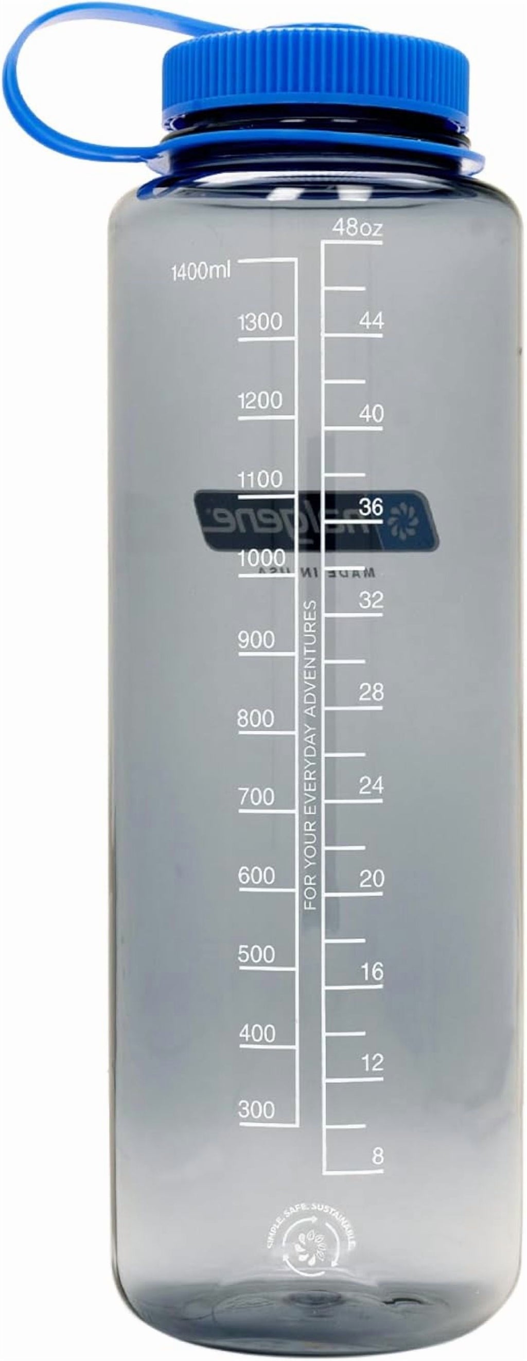 Nalgene Sustain Tritan BPA-Free Water  Made with Material Derived from 50% Plastic Waste (using ISCC certified mass balance), 48 OZ, Wide Mouth, Aubergine M148H