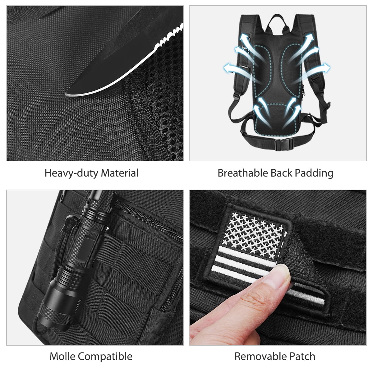 Brightify 17L Hydration Backpack with 3L TPU Water Bladder, Camel Backpack Hydration Pack for Hiking Hunting Climbing Cycling Biking Running, Molle Compatible Water Backpack for Men Women, Black M381M