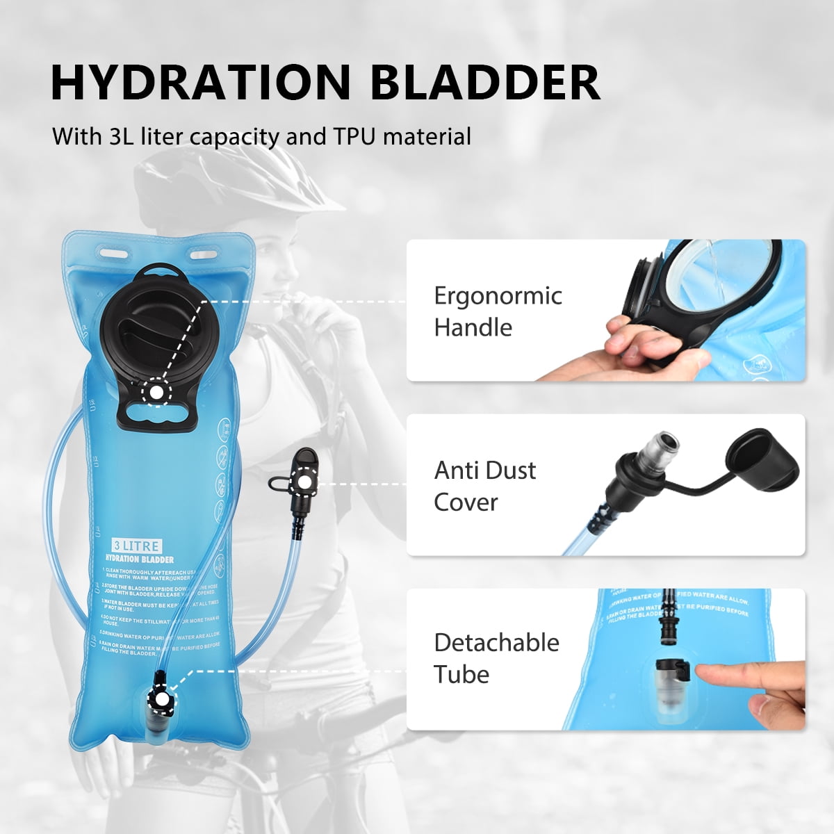 Brightify 17L Hydration Backpack with 3L TPU Water Bladder, Camel Backpack Hydration Pack for Hiking Hunting Climbing Cycling Biking Running, Molle Compatible Water Backpack for Men Women, Black M381M
