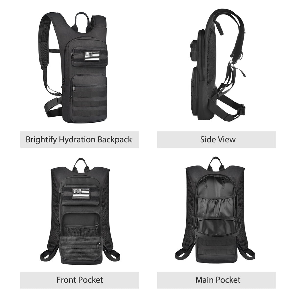 Brightify 17L Hydration Backpack with 3L TPU Water Bladder, Camel Backpack Hydration Pack for Hiking Hunting Climbing Cycling Biking Running, Molle Compatible Water Backpack for Men Women, Black M381M