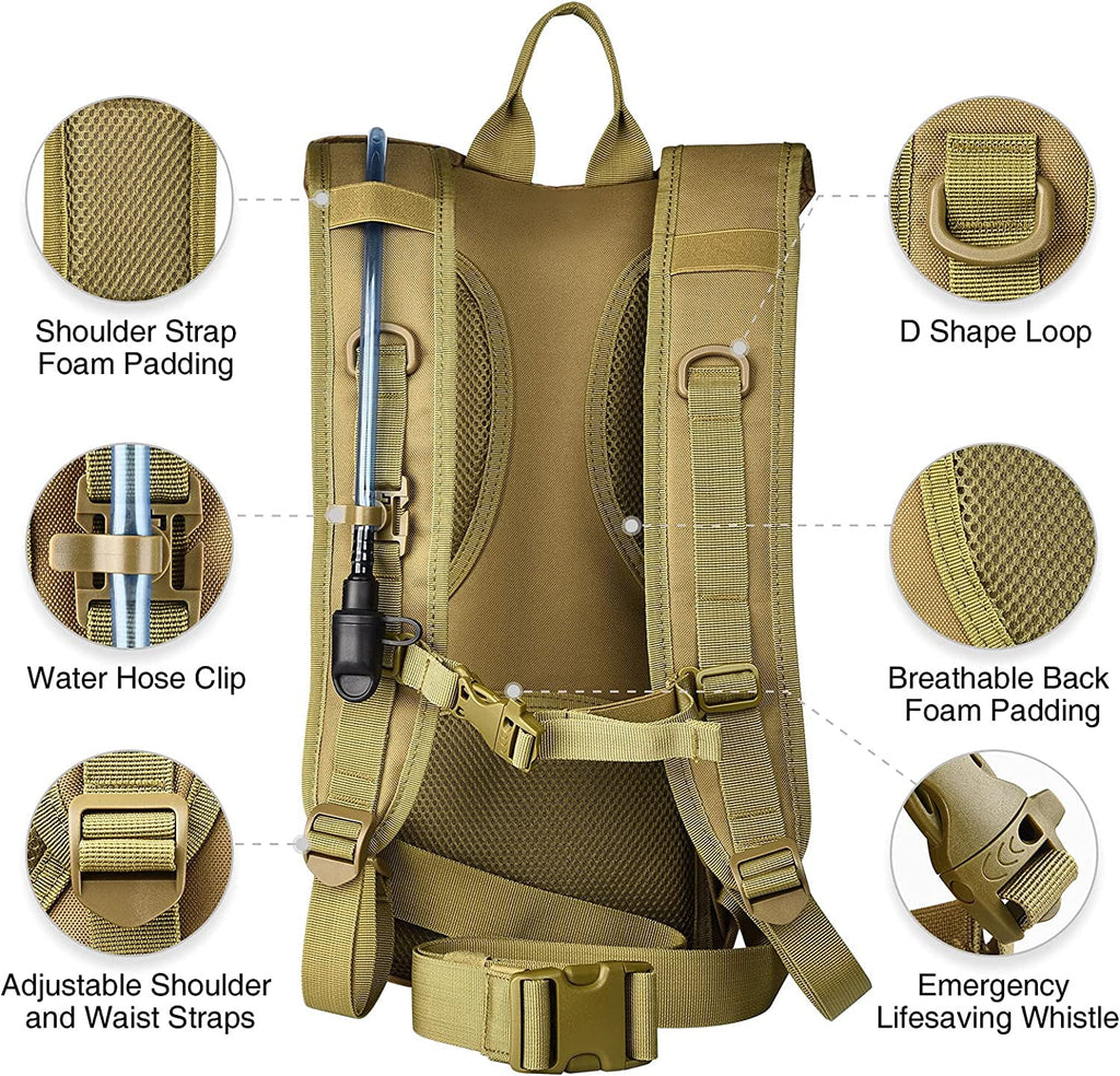 Brightify 17L Hydration Backpack with 3L TPU Water Bladder, Camel Backpack Hydration Pack for Hiking Hunting Climbing Cycling Biking Running, Molle Compatible Water Backpack for Men Women, Black M381M