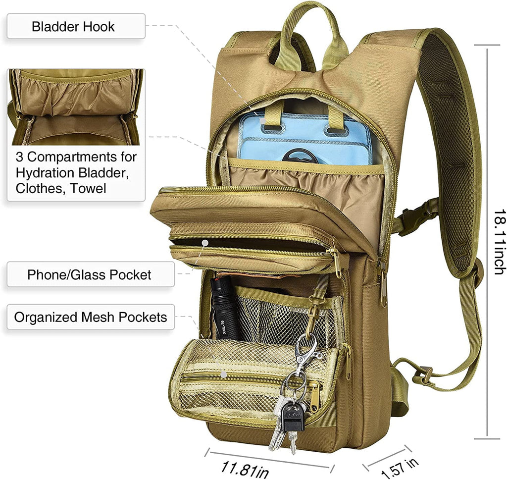 Brightify 17L Hydration Backpack with 3L TPU Water Bladder, Camel Backpack Hydration Pack for Hiking Hunting Climbing Cycling Biking Running, Molle Compatible Water Backpack for Men Women, Black M381M