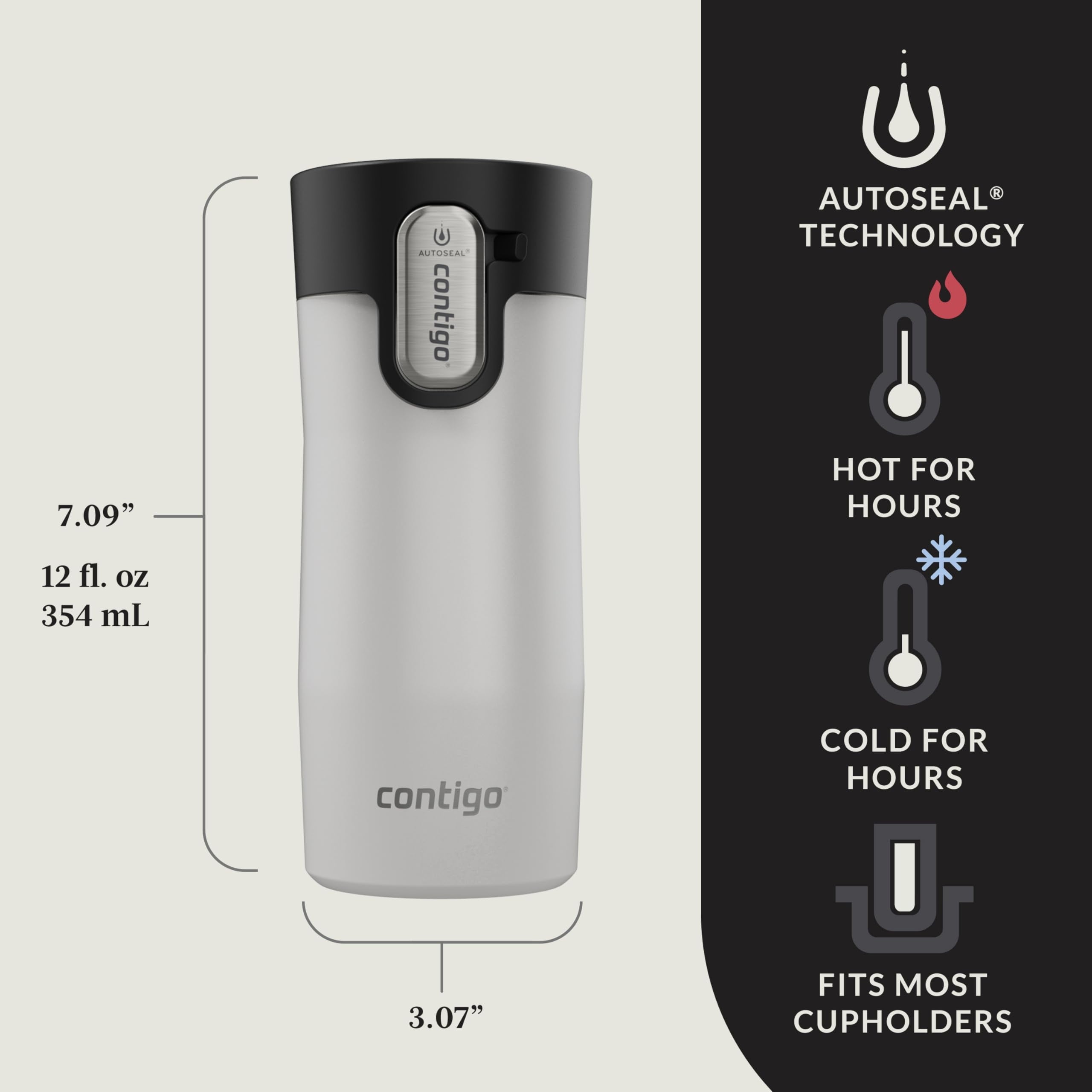 Contigo AUTOSEAL West Loop Vacuum-Insulated Stainless Steel Travel Mug with Easy-Clean Lid, 12oz M55K