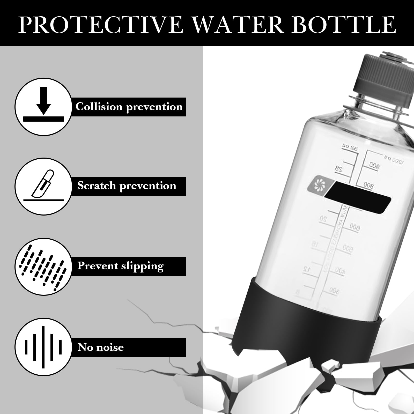 Linkidea 2 Pack Water Bottle Boot Compatible with Nalgene Sustain Wide Mouth 32oz/48oz, Narrow Mouth 32oz, Silicone Anti-Slip Bottle Bottom Bumper Protector (Black) M218M