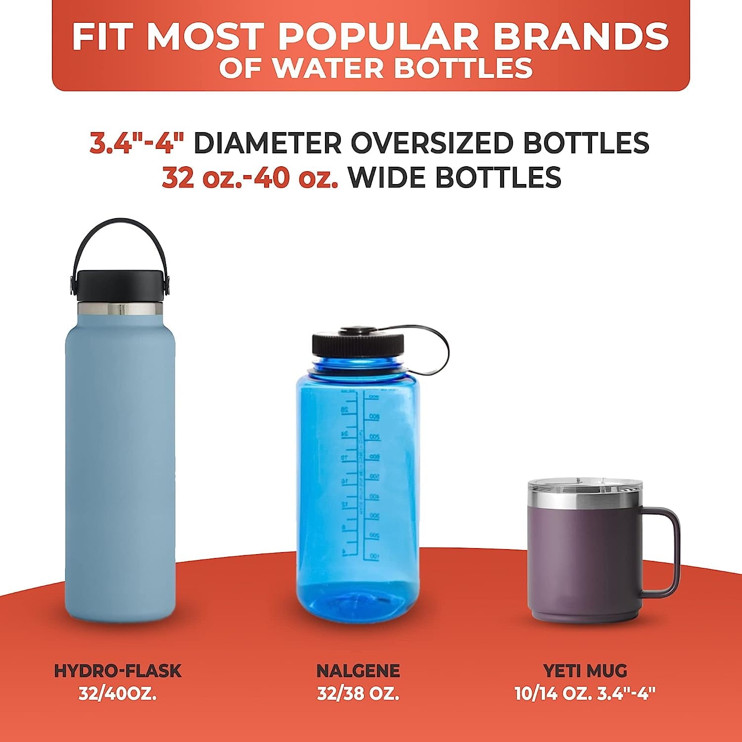 Cup Holder Expander - Fits Hydro Flasks 32/40 oz, Nalgene,  &amp; Large Bottles up to 3.8  Wide - for  up to 3.2  Wide - Black M226N
