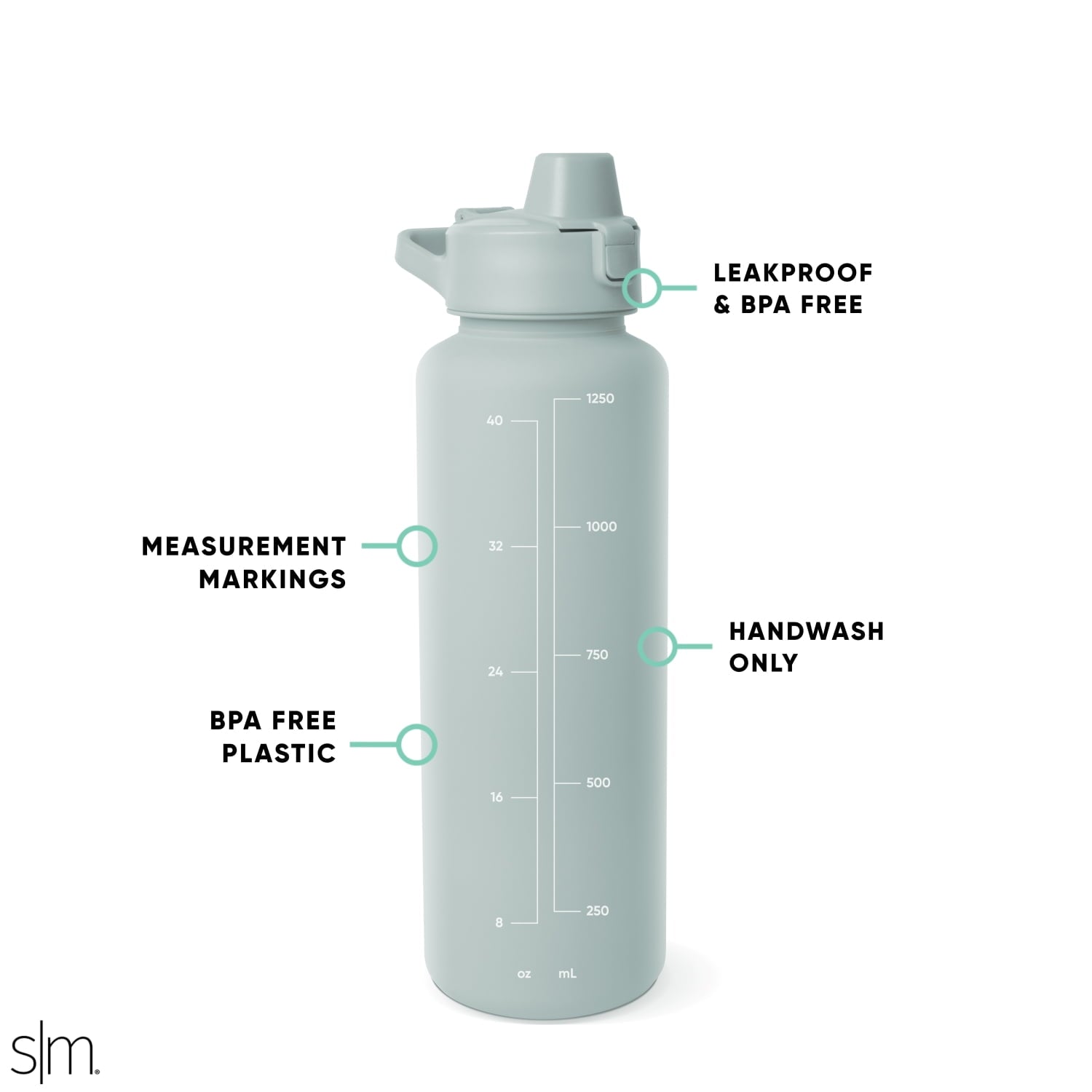 Simple Modern 48 fl oz Reusable Tritan Summit Water Bottle with Silicone Straw Lid|Seaglass Sage M402U