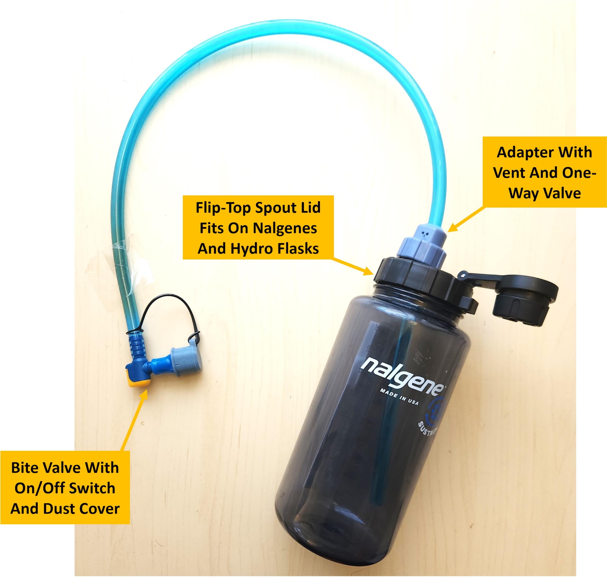 Universal Hydration Adapter for Nalgene Smartwater Bottles 28mm Wide Mouth, Flip Top Spout Lid with Loop, Hiking Running Cycling Accessory, Blue M210Z