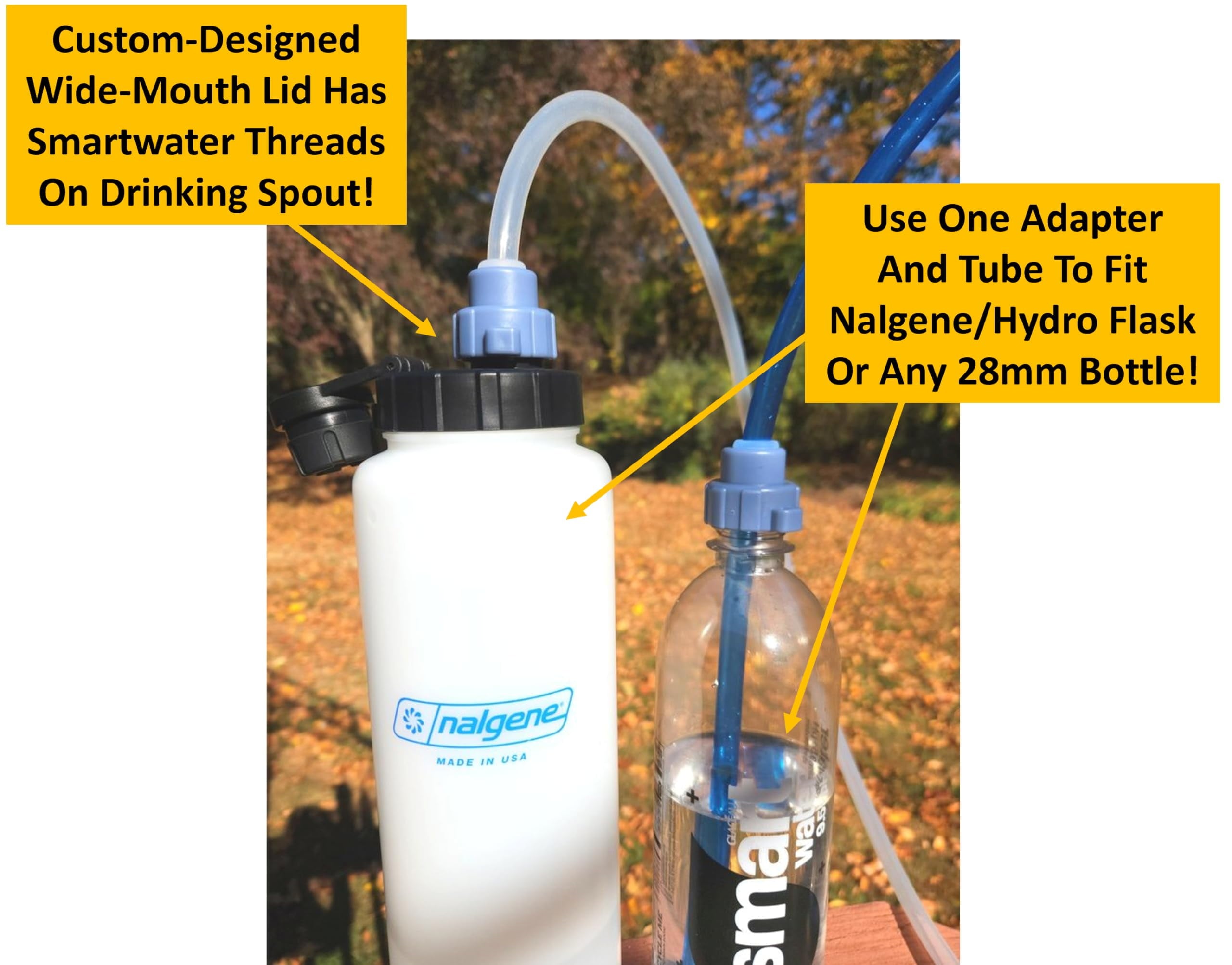 Universal Hydration Adapter for Nalgene Smartwater Bottles 28mm Wide Mouth, Flip Top Spout Lid with Loop, Hiking Running Cycling Accessory, Blue M210Z