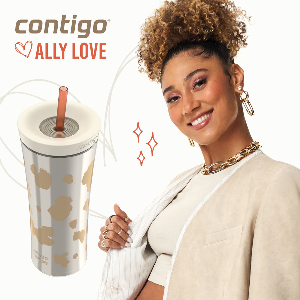 Contigo 20oz Shake &amp; Go Tumbler, Plastic with Straw, Oatmilk Cowhide Couture M120H