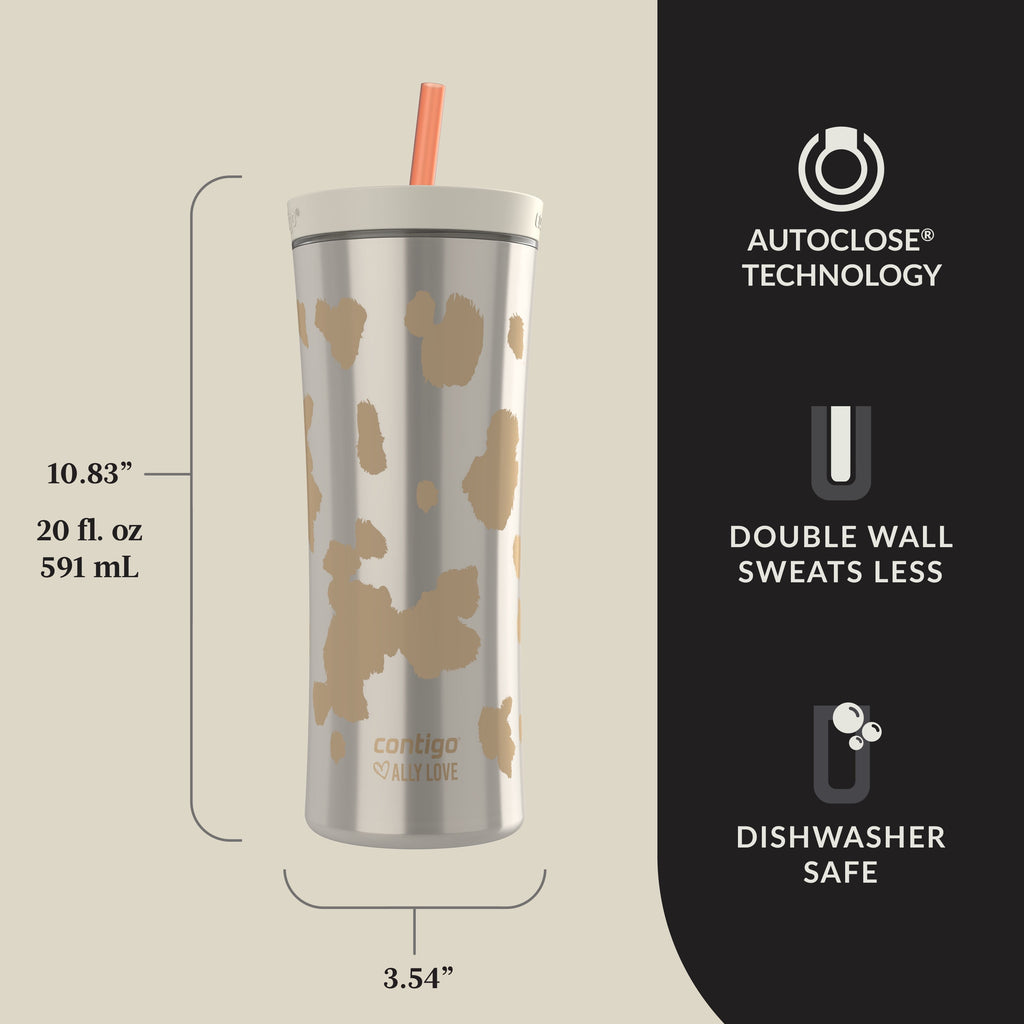 Contigo 20oz Shake &amp; Go Tumbler, Plastic with Straw, Oatmilk Cowhide Couture M120H
