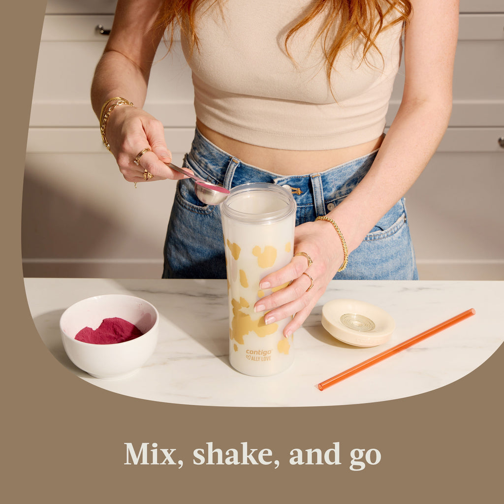 Contigo 20oz Shake &amp; Go Tumbler, Plastic with Straw, Oatmilk Cowhide Couture M120H