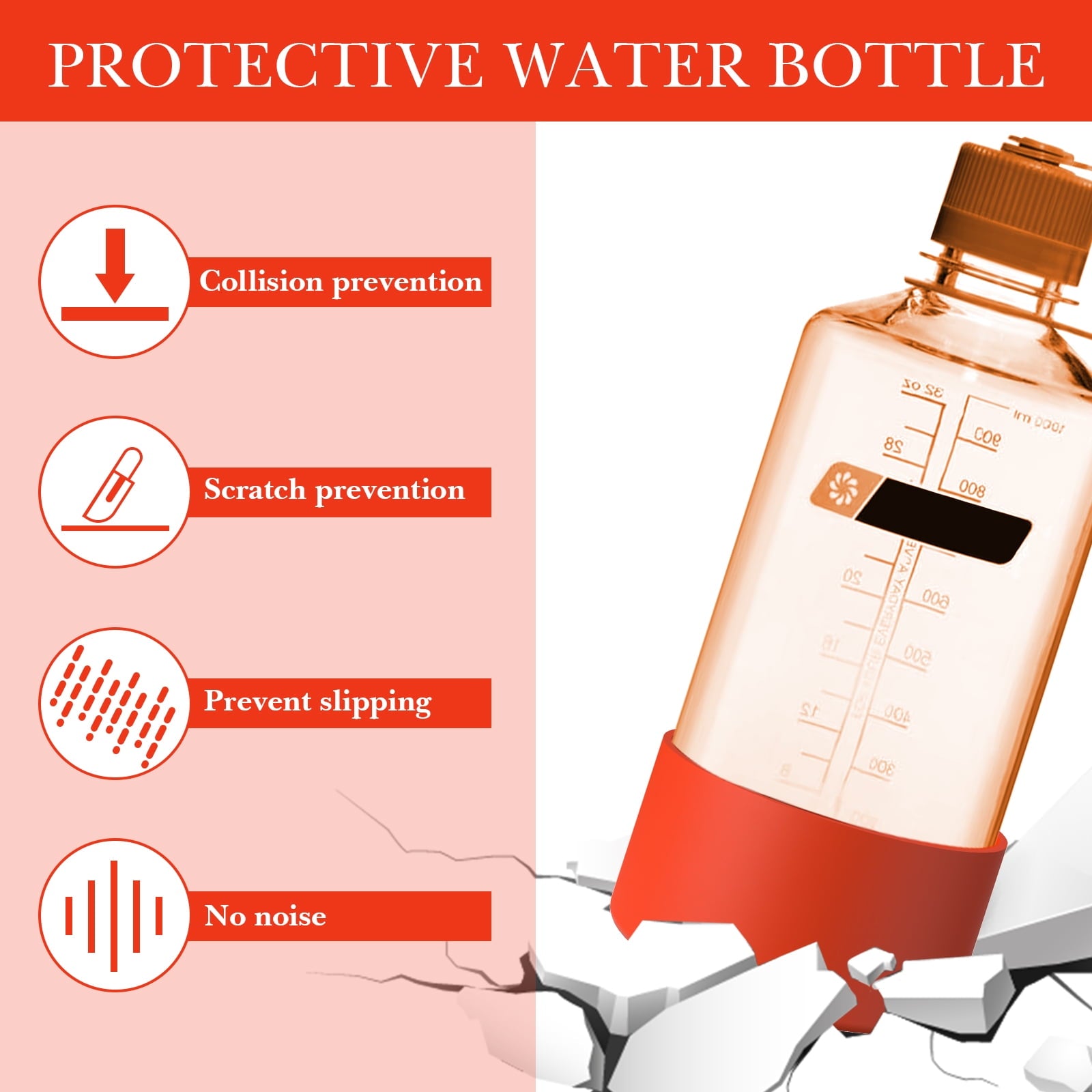 Linkidea 2 Pack Water Bottle Boot Compatible with Nalgene Sustain Wide Mouth 32oz/48oz, Narrow Mouth 32oz, Silicone Anti-Slip Bottle Bottom Bumper Protector (Red) M217P
