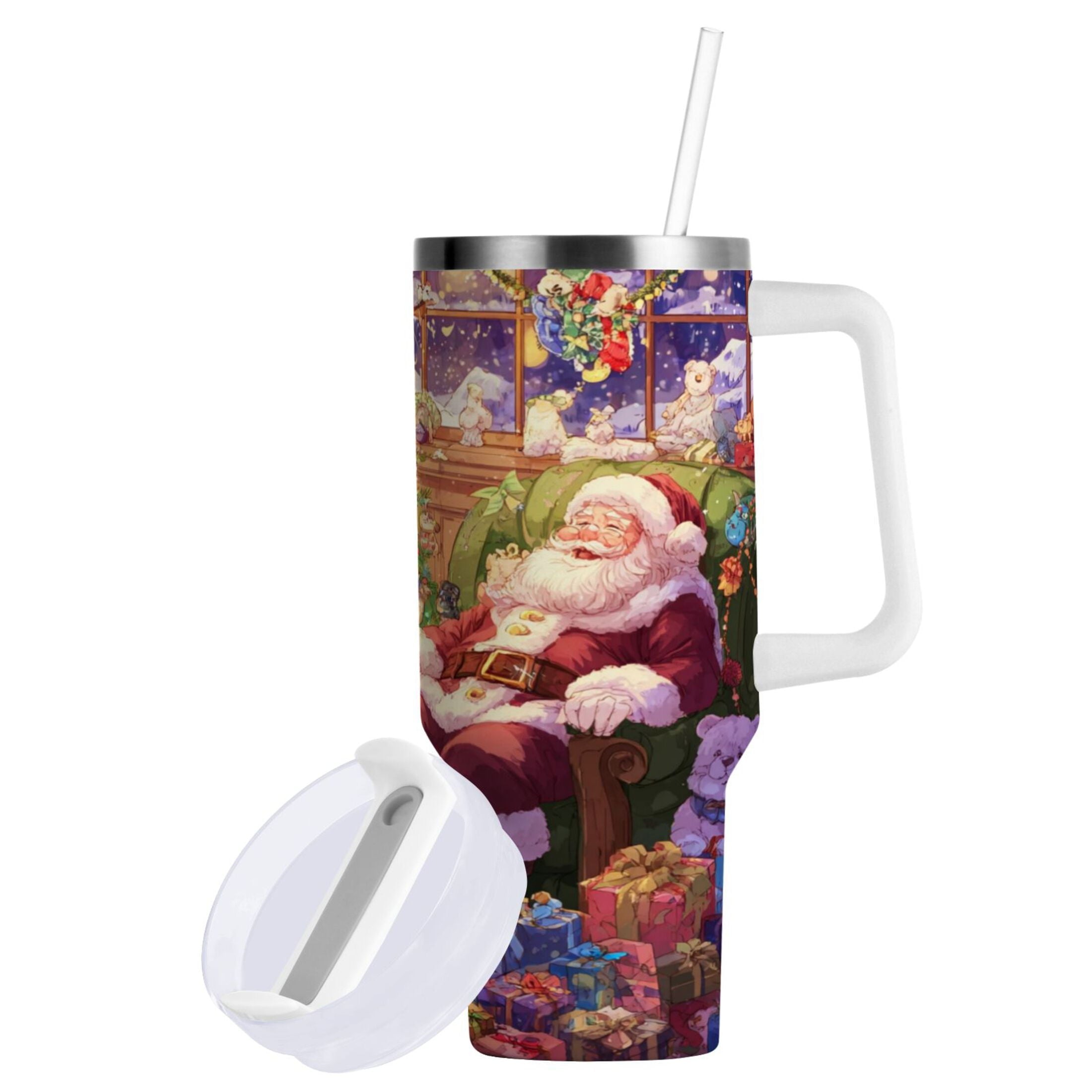 40 oz Insulated Stainless Steel Tumbler Double Wall Stainless Steel Tumbler with 2-Way Drinking Festive Christmas Scene M575B