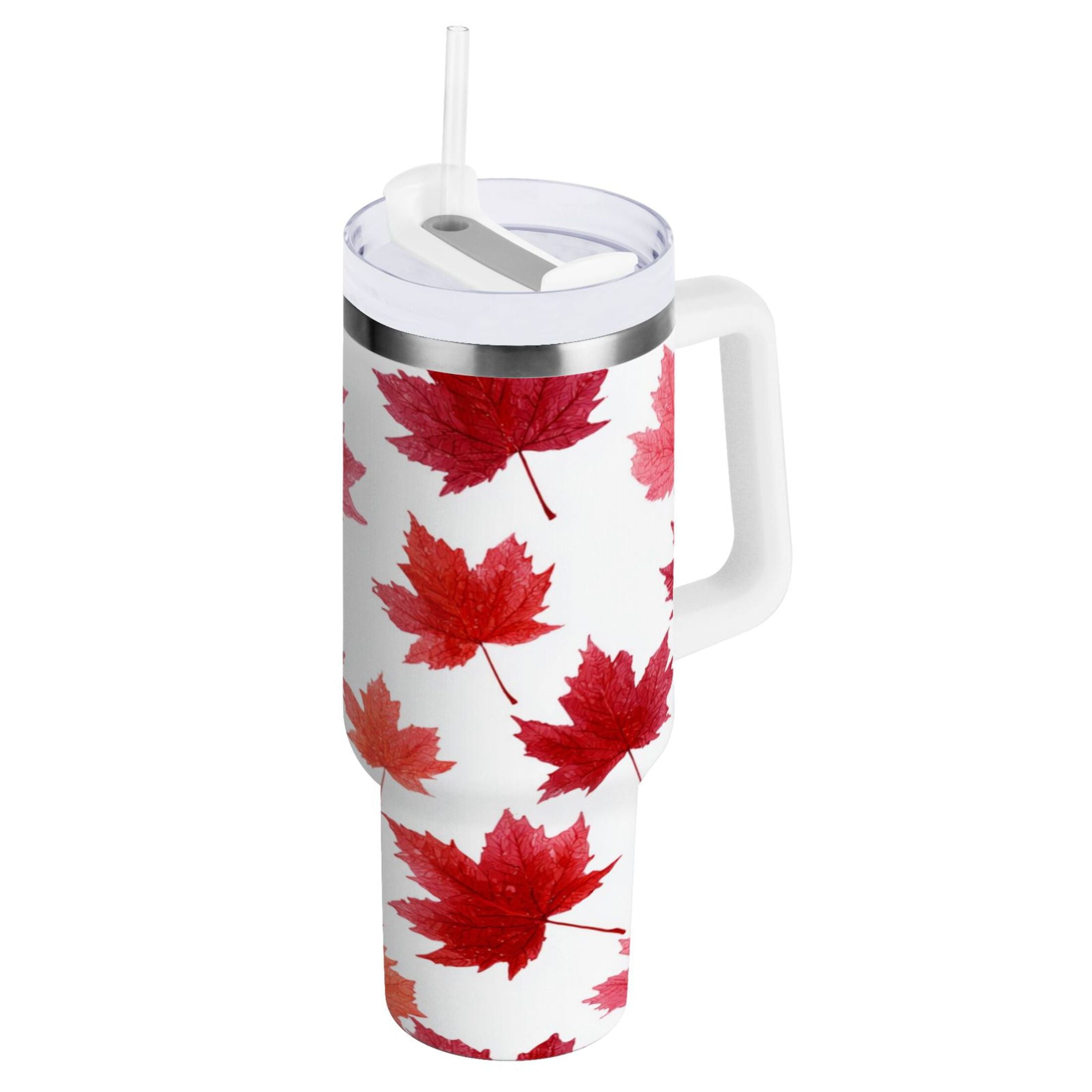 30 oz Insulated Stainless Steel Tumbler Double Wall Stainless Steel Tumbler with 2-Way Drinking Vibrant Red Maple Leaves M454R
