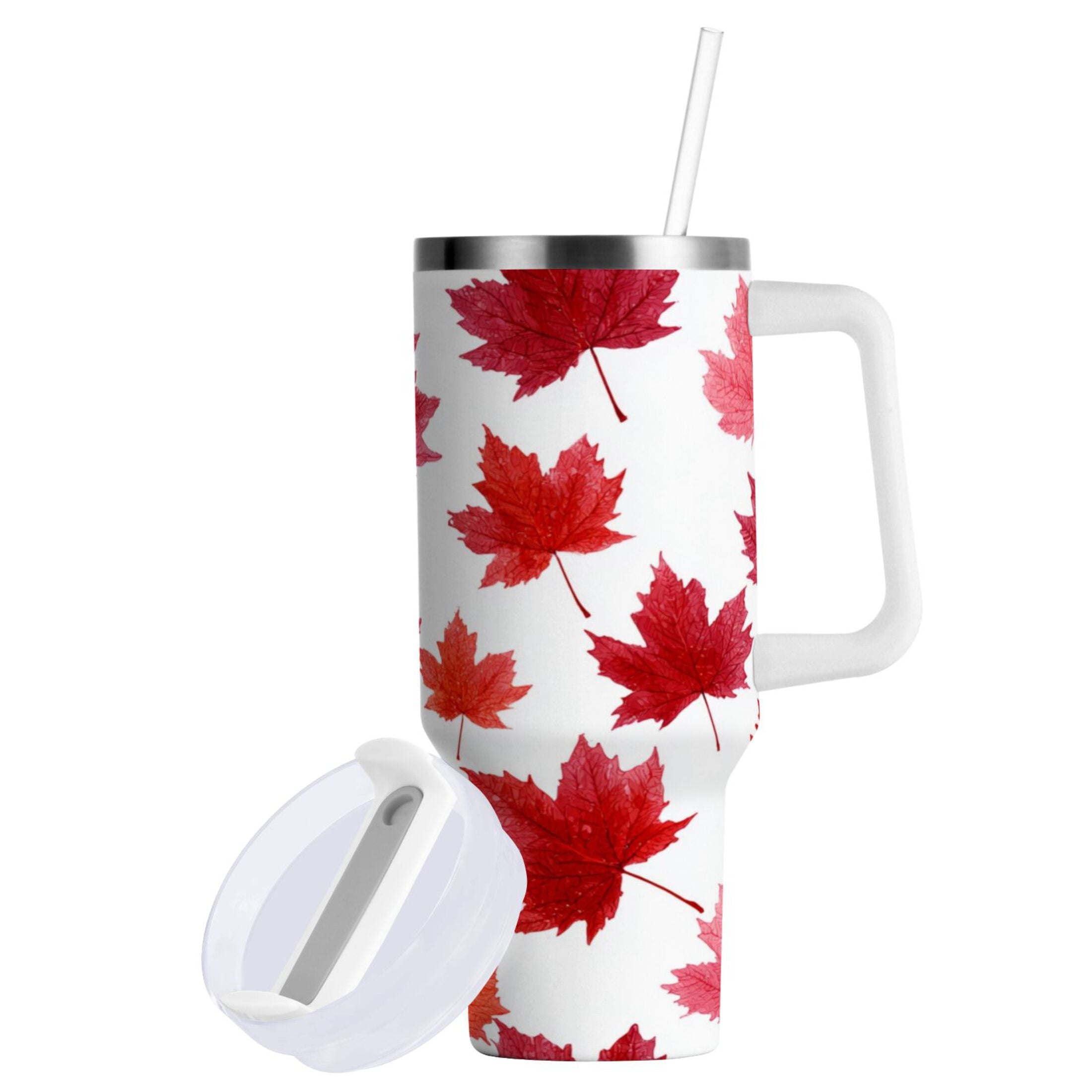 30 oz Insulated Stainless Steel Tumbler Double Wall Stainless Steel Tumbler with 2-Way Drinking Vibrant Red Maple Leaves M454R